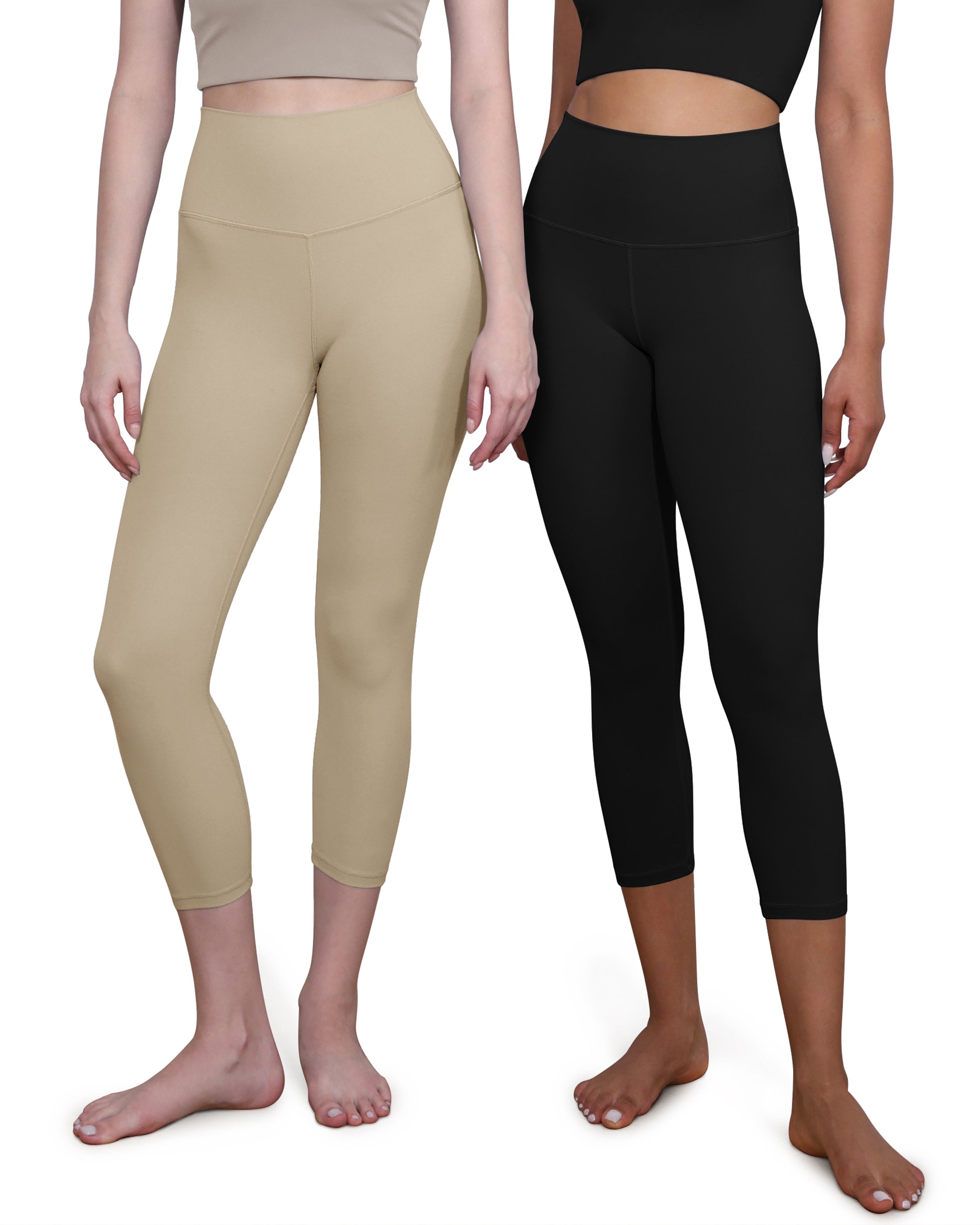 ODCLOUD 2-Pack 19 High Waist Yoga Capris Black+Shaker Beige - ododos