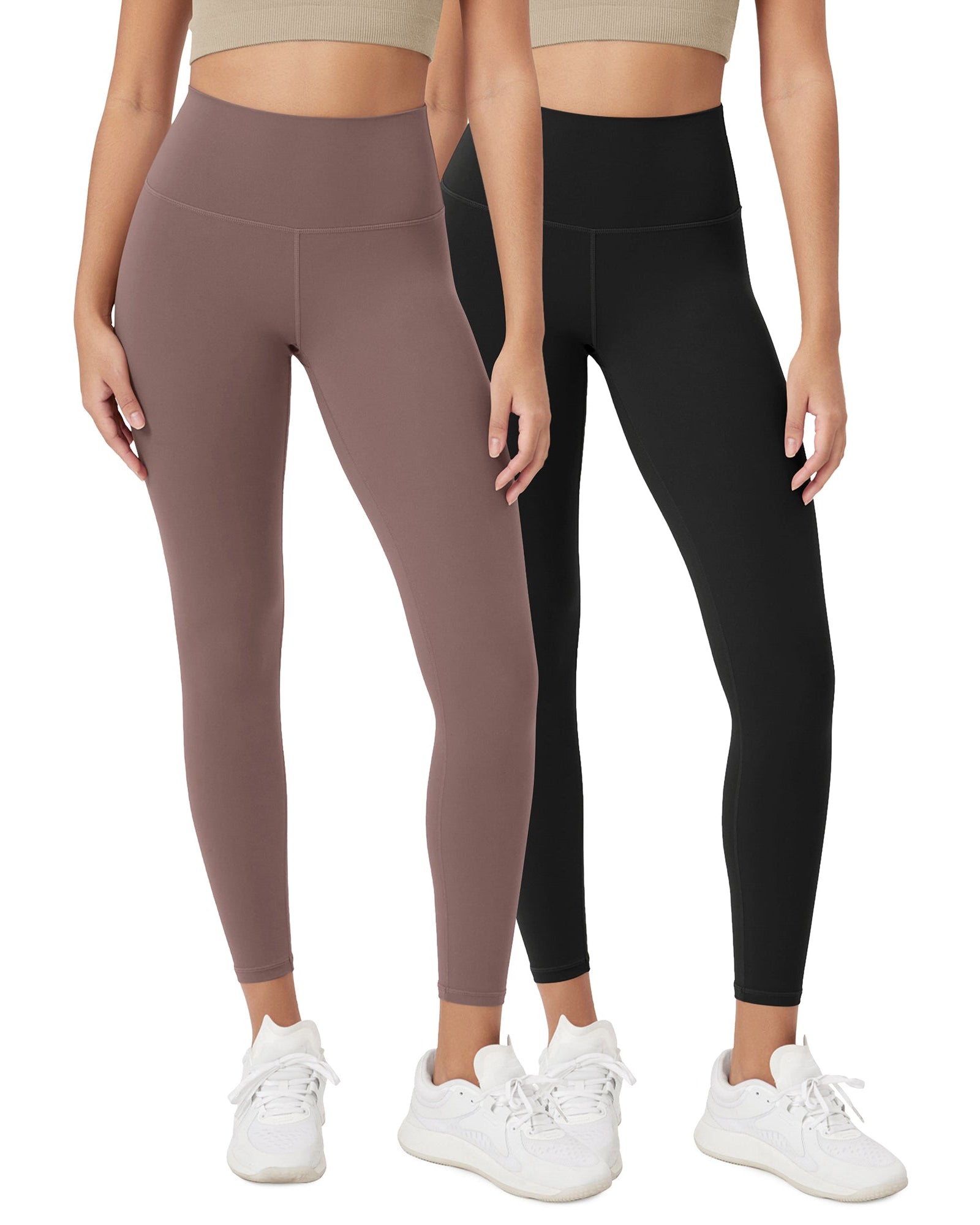 ODCLOUD 2-Pack 25 High Waist Lounge Yoga Leggings Black+Purple Taupe - ododos