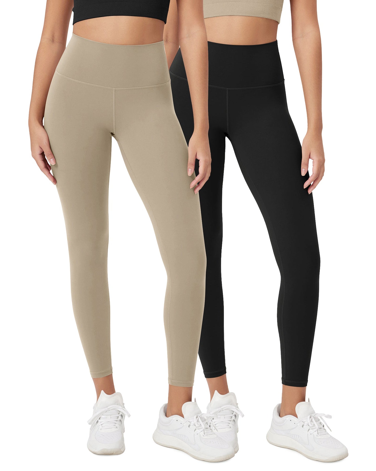 ODCLOUD 2-Pack 25 High Waist Lounge Yoga Leggings Black+Shaker Beige - ododos
