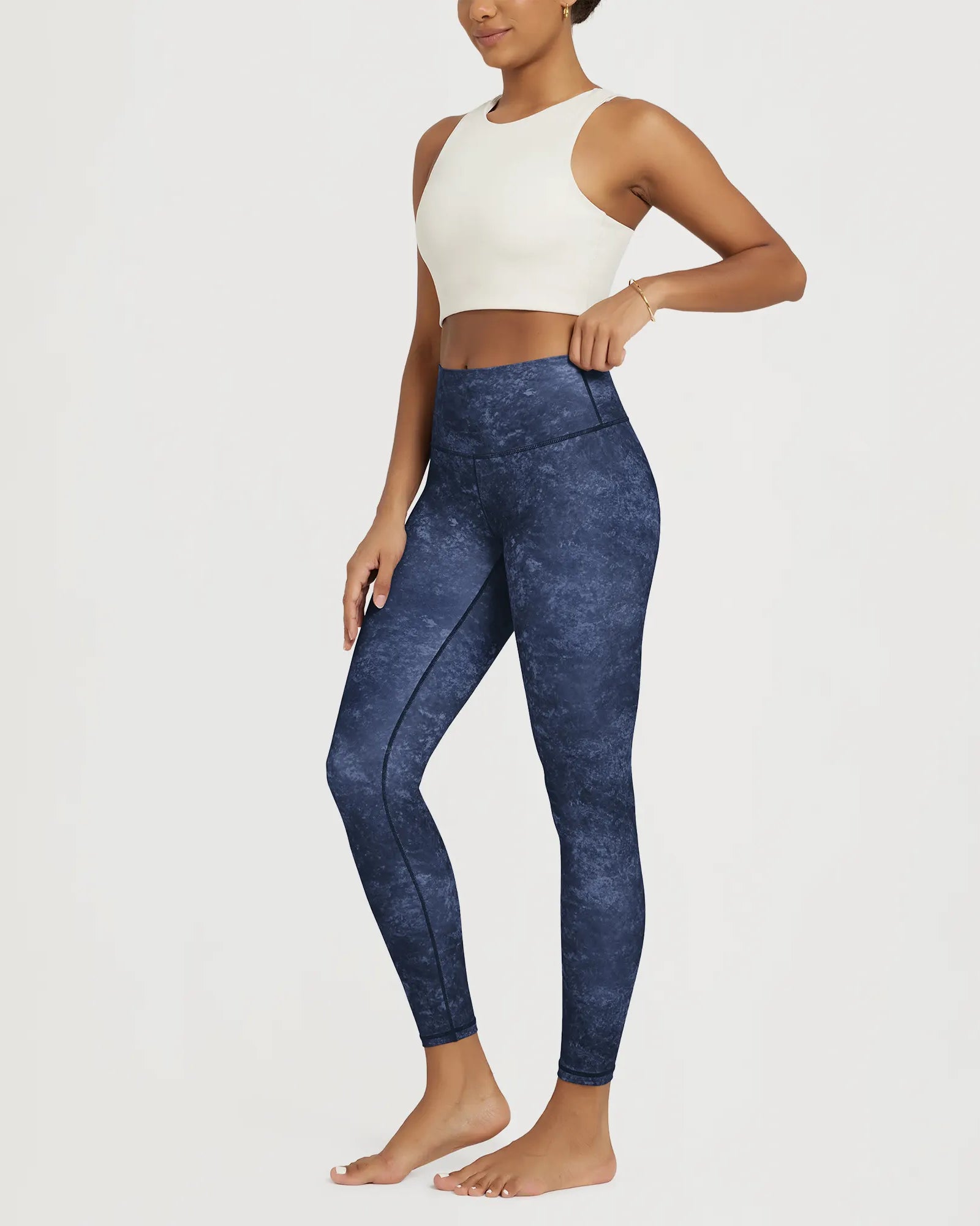 25" Buttery Soft Lounge High Waist Yoga Pattern Leggings, side view showing sleek 4-way stretch fabric and high waist fit