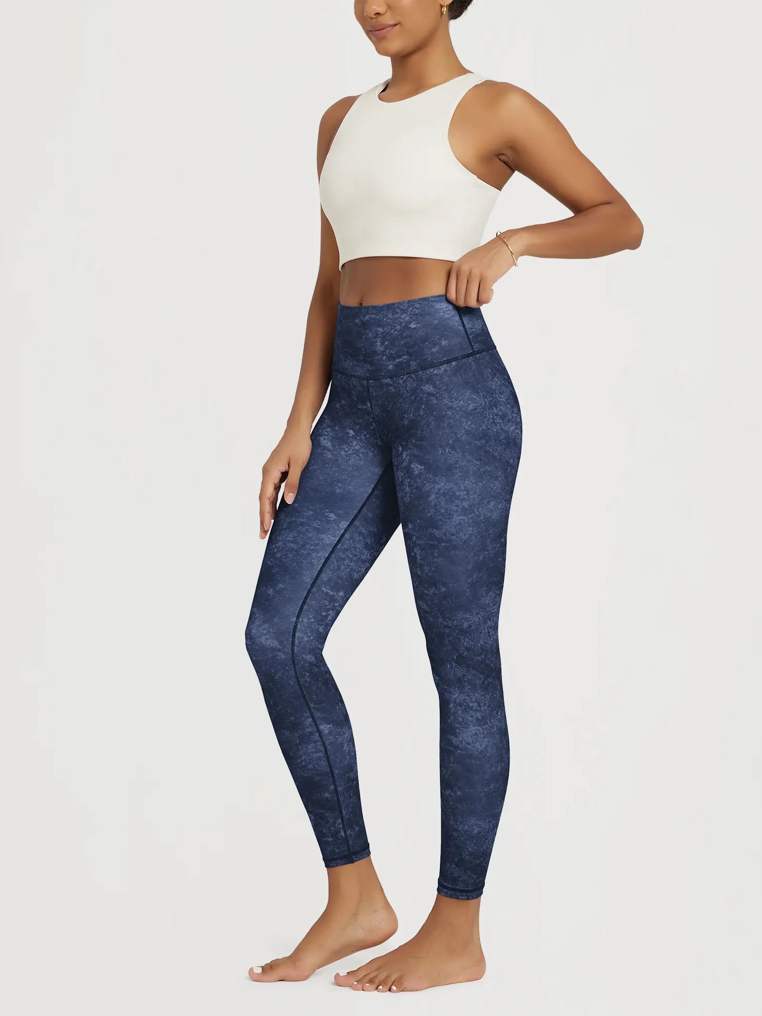 25" Buttery Soft Lounge High Waist Yoga Pattern Leggings, side view showing sleek 4-way stretch fabric and high waist fit