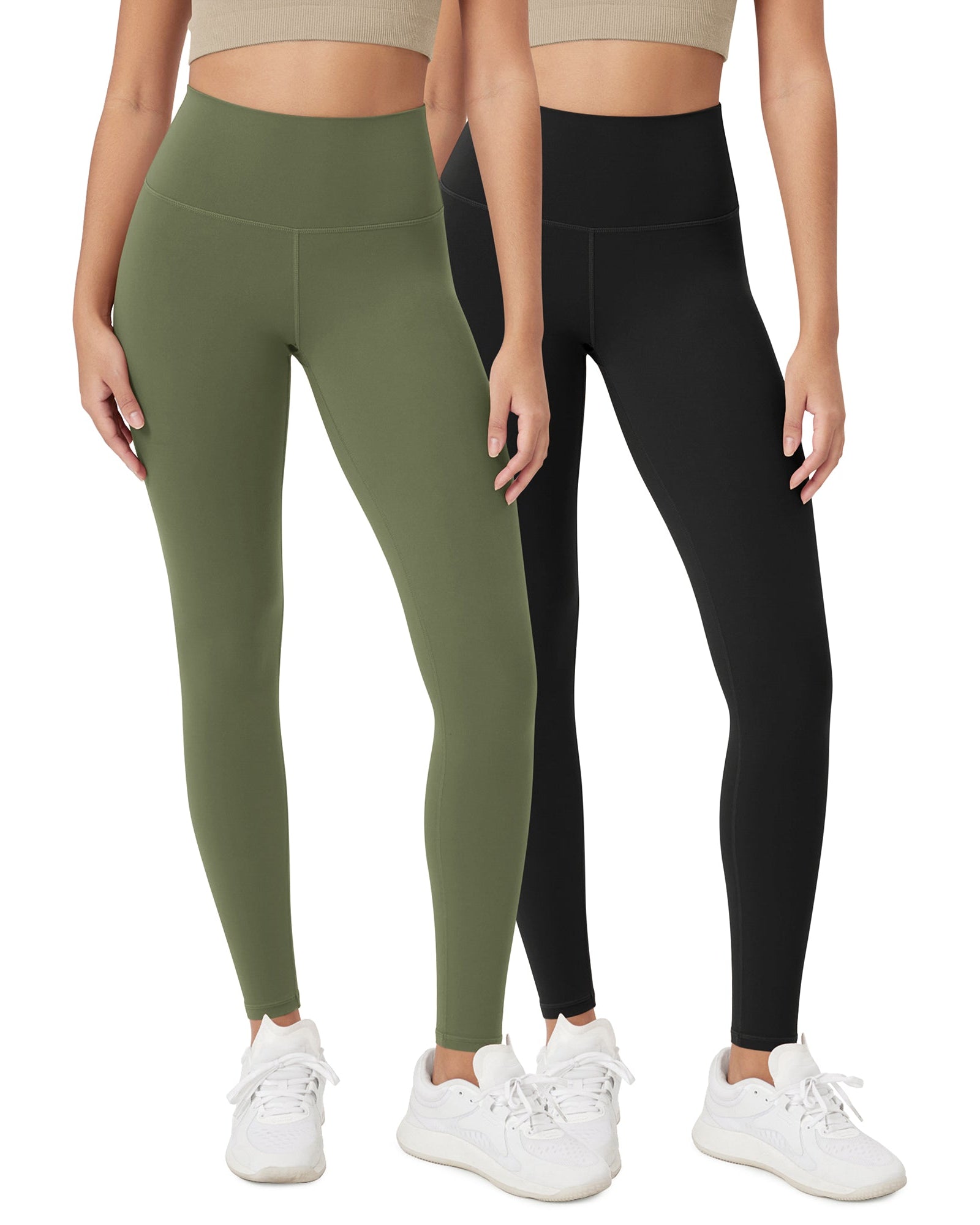 ODCLOUD 2-Pack 28 High Waist Lounge Yoga Leggings Black+Dark Olive - ododos