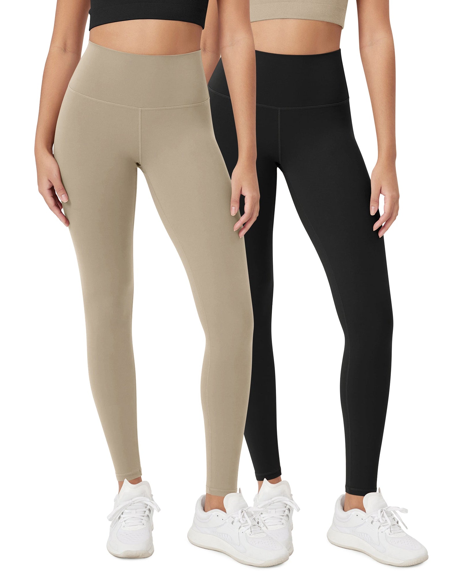 ODCLOUD 2-Pack 28 High Waist Lounge Yoga Leggings Black+Shaker Beige - ododos