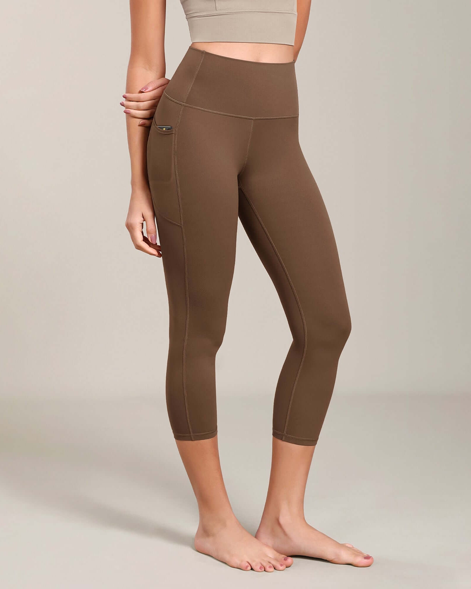 Odcloud Lounge Yoga 21 High Waist Capris Leggings with Pockets Brunette - ododos