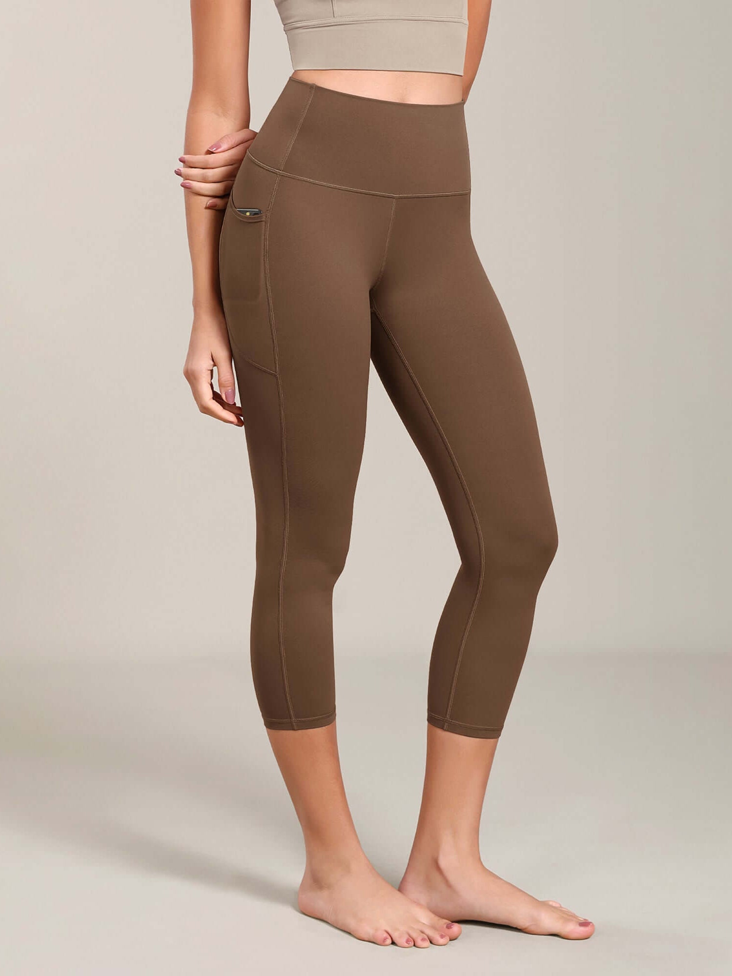 Odcloud Lounge Yoga 21 High Waist Capris Leggings with Pockets Brunette - ododos