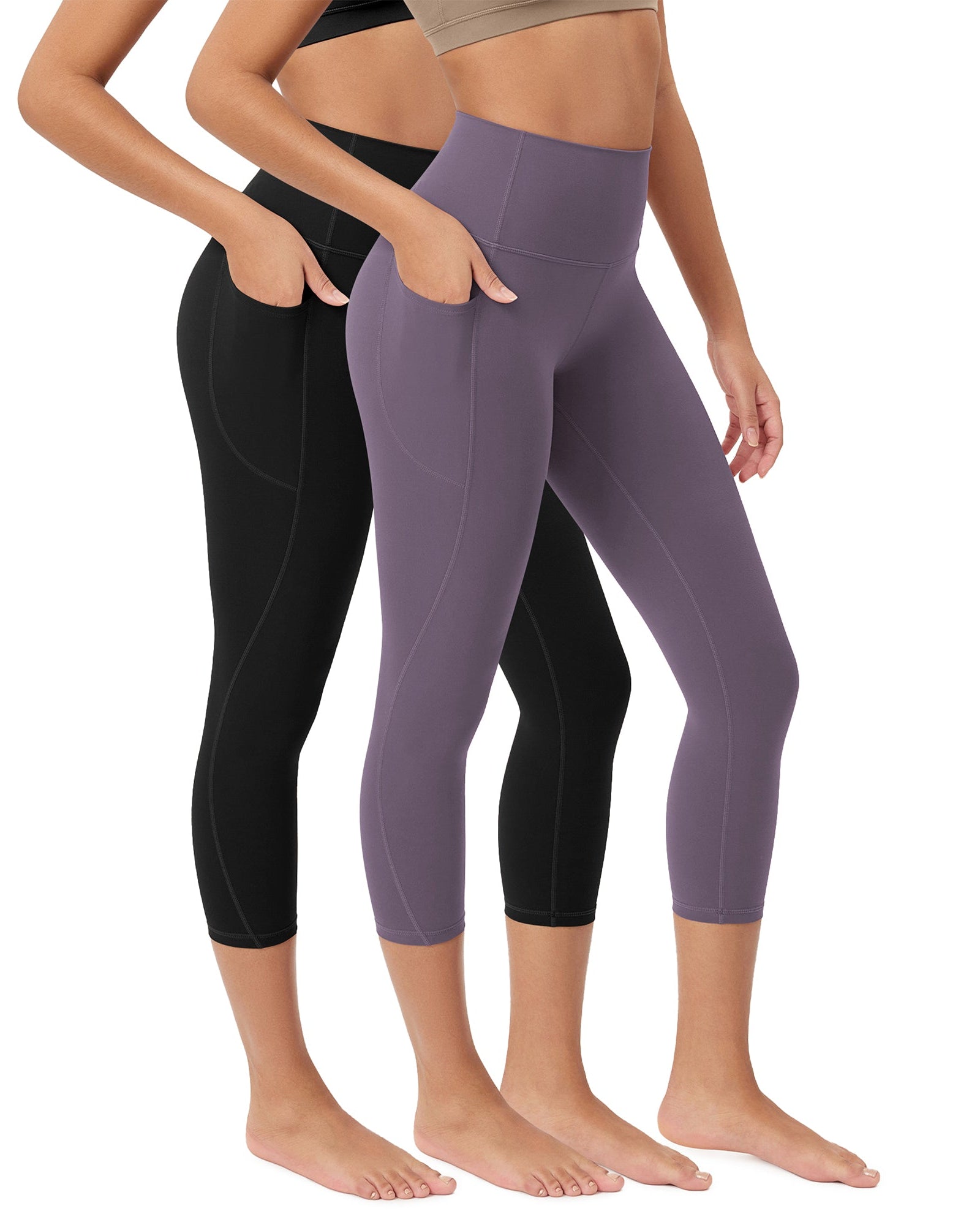 ODCLOUD 2-Pack 23�Buttery Soft Lounge Yoga Leggings with Pockets Black+Ash Violet - ododos