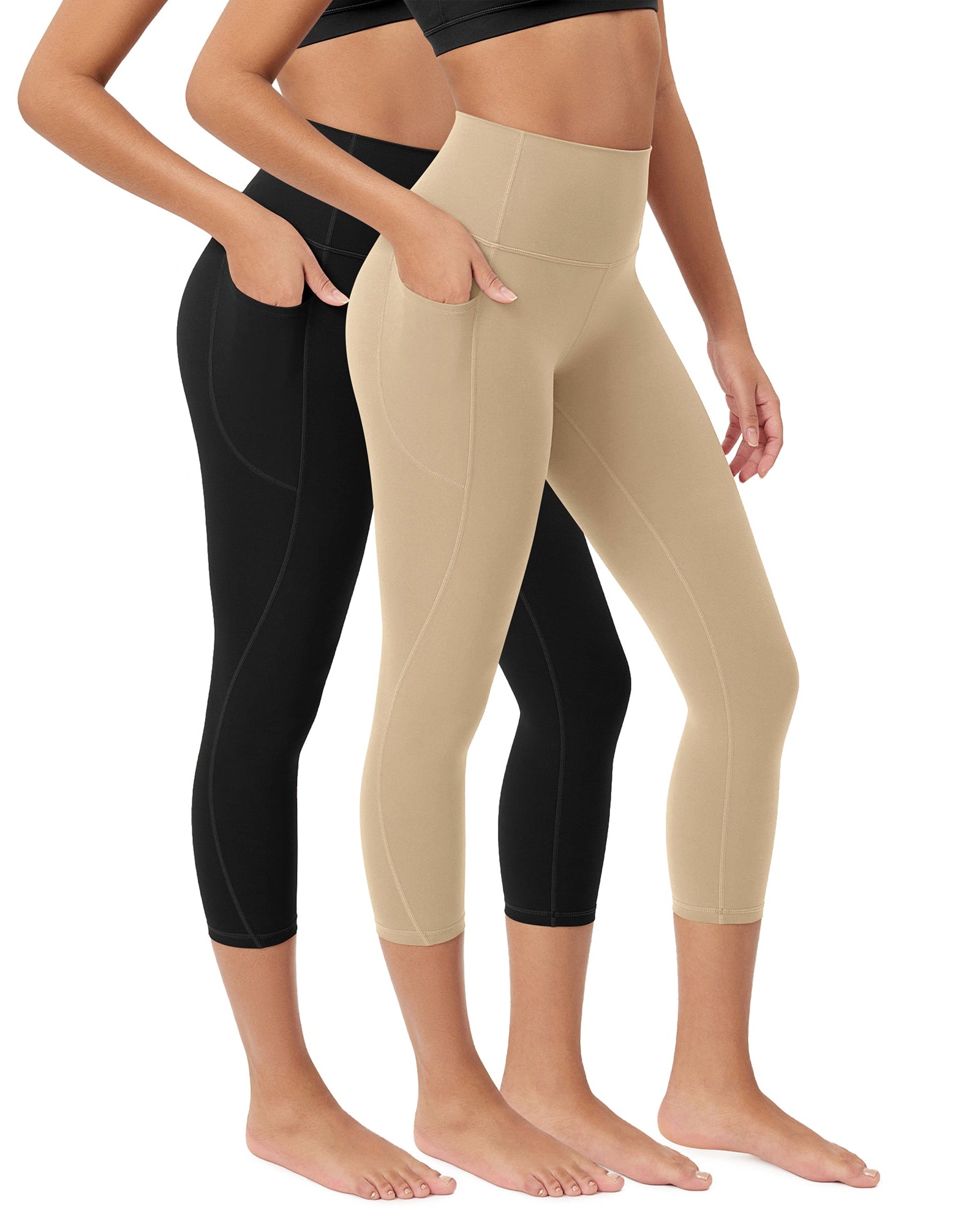 ODCLOUD 2-Pack 23�Buttery Soft Lounge Yoga Leggings with Pockets Black+Beige - ododos