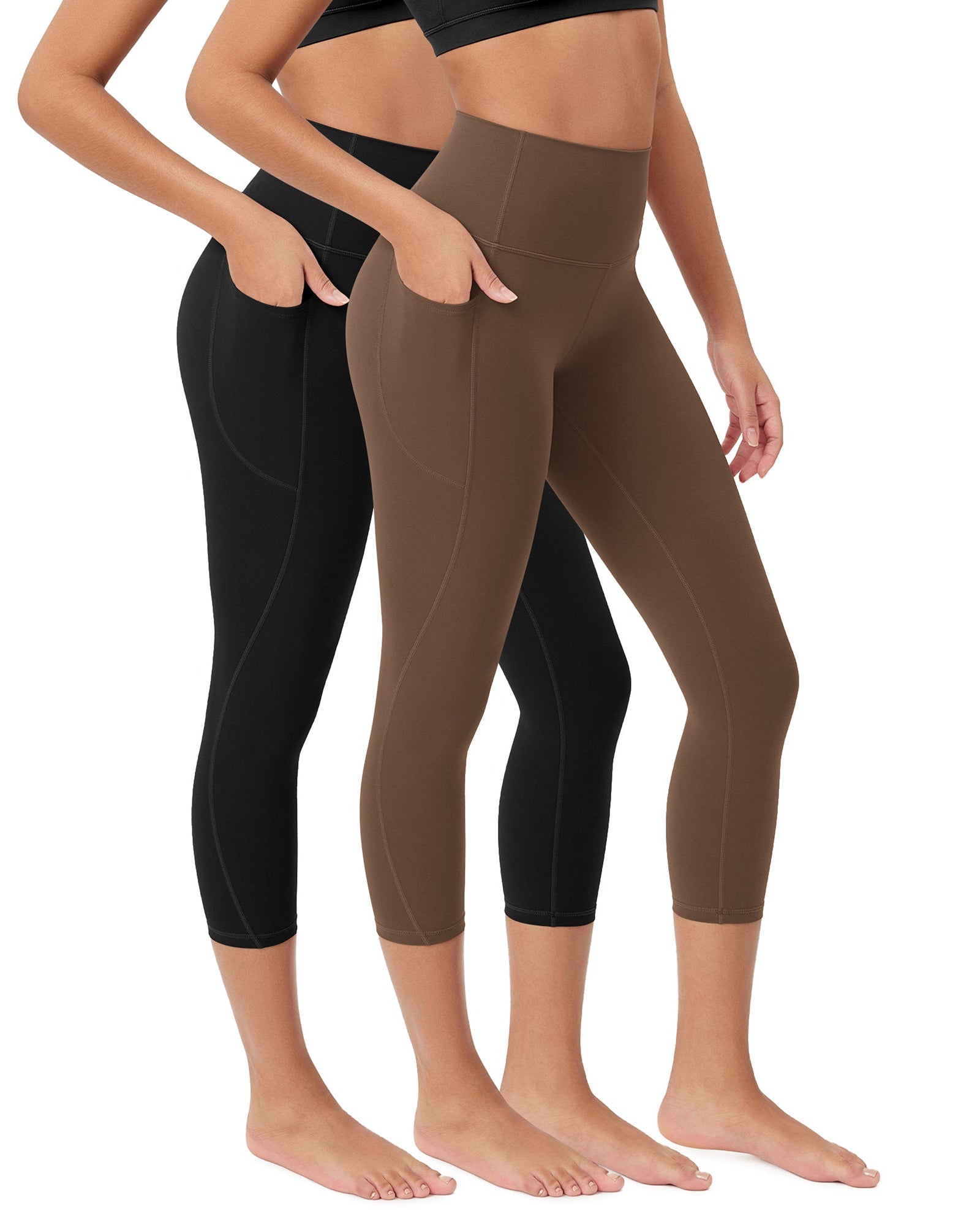 ODCLOUD 2-Pack 23�Buttery Soft Lounge Yoga Leggings with Pockets Black+Brunette - ododos