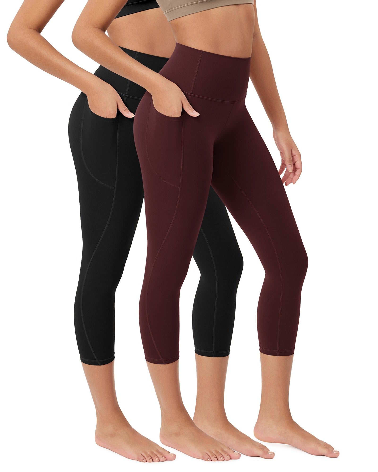 ODCLOUD 2-Pack 23�Buttery Soft Lounge Yoga Leggings with Pockets Black+Burgundy - ododos