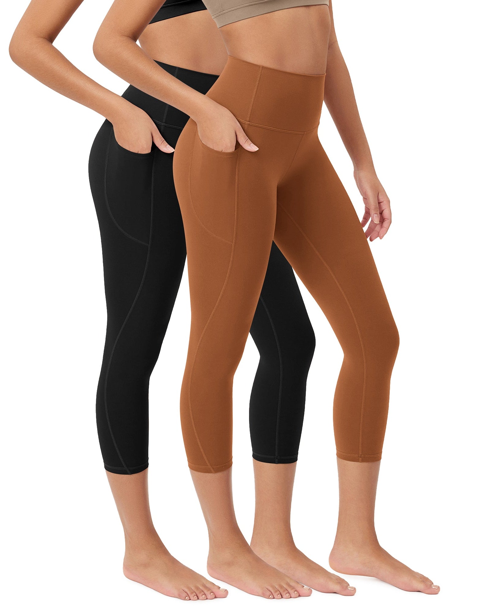 ODCLOUD 2-Pack 23�Buttery Soft Lounge Yoga Leggings with Pockets Black+Caramel - ododos