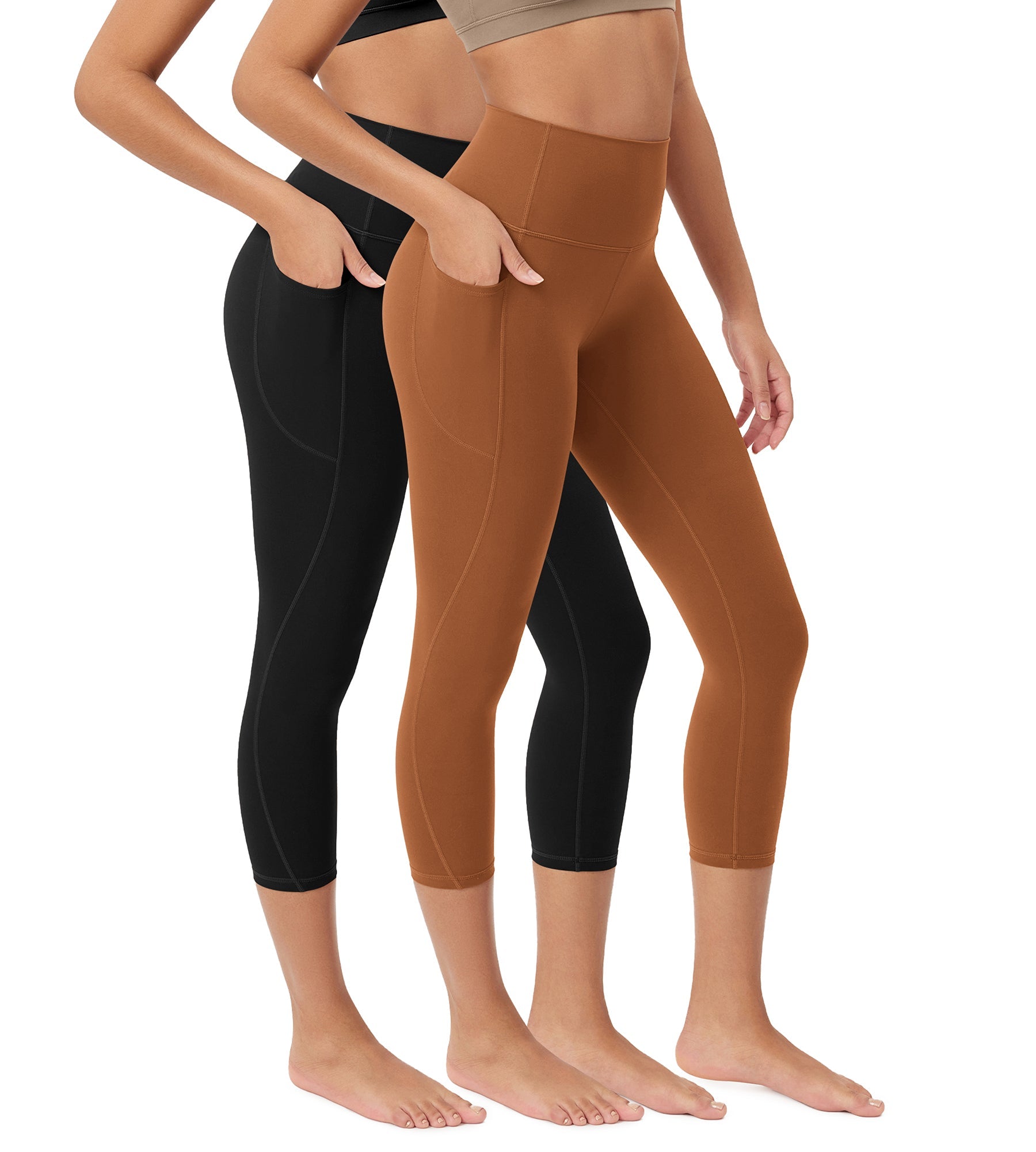 ODCLOUD 2-Pack 23�Buttery Soft Lounge Yoga Leggings with Pockets Black+Caramel - ododos