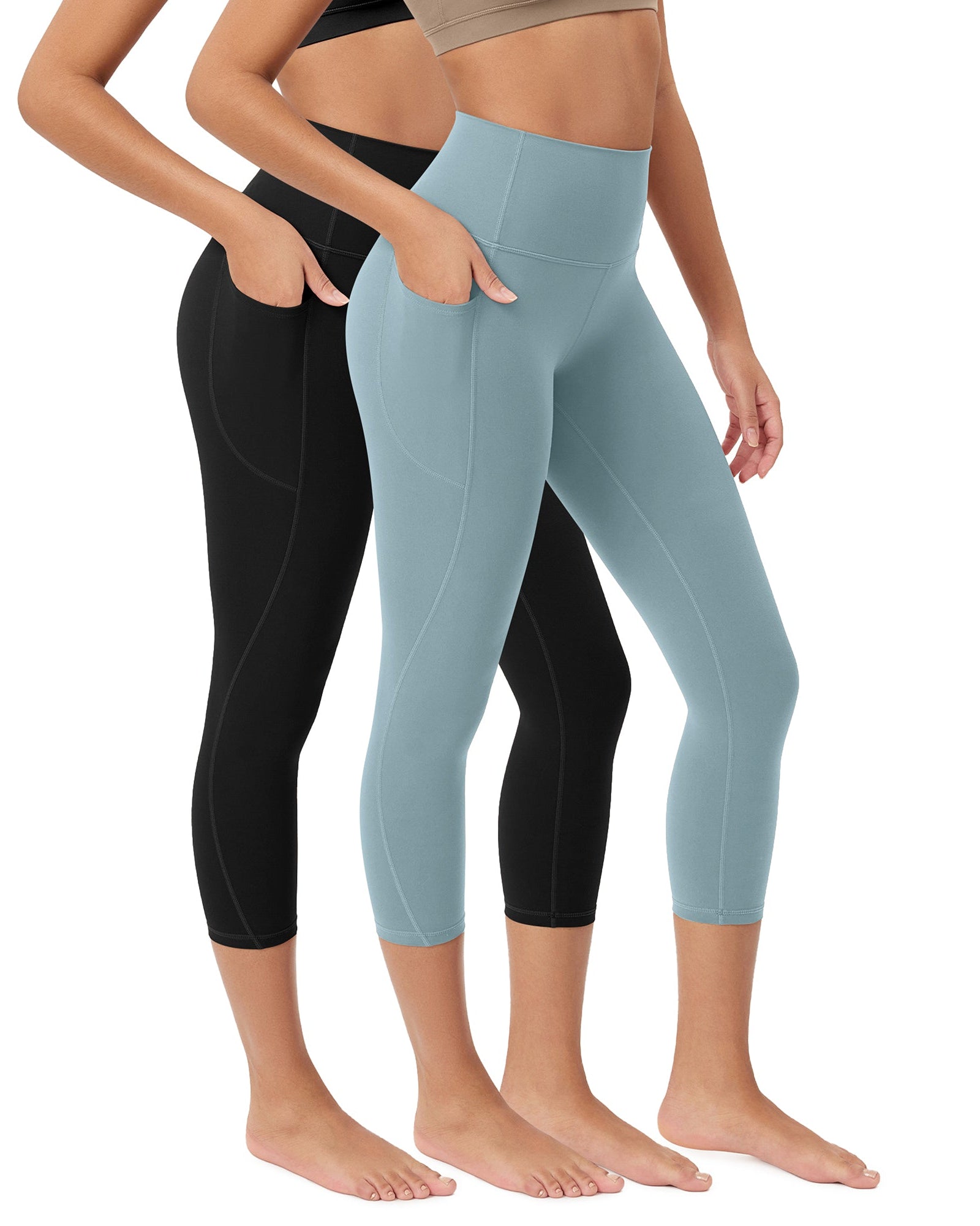 ODCLOUD 2-Pack 23�Buttery Soft Lounge Yoga Leggings with Pockets Black+Chambray - ododos