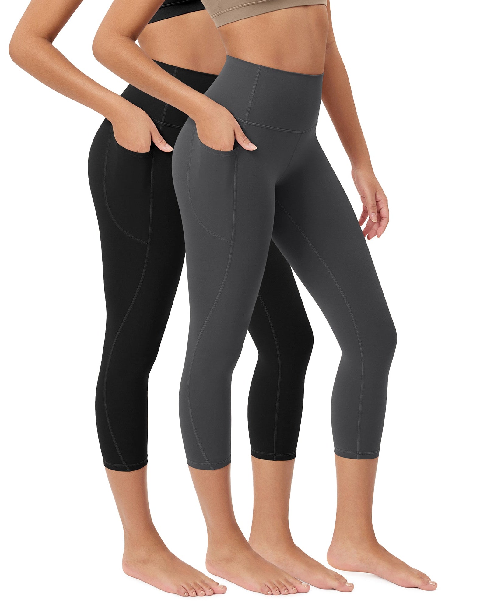 ODCLOUD 2-Pack 23�Buttery Soft Lounge Yoga Leggings with Pockets Black+Charcoal - ododos