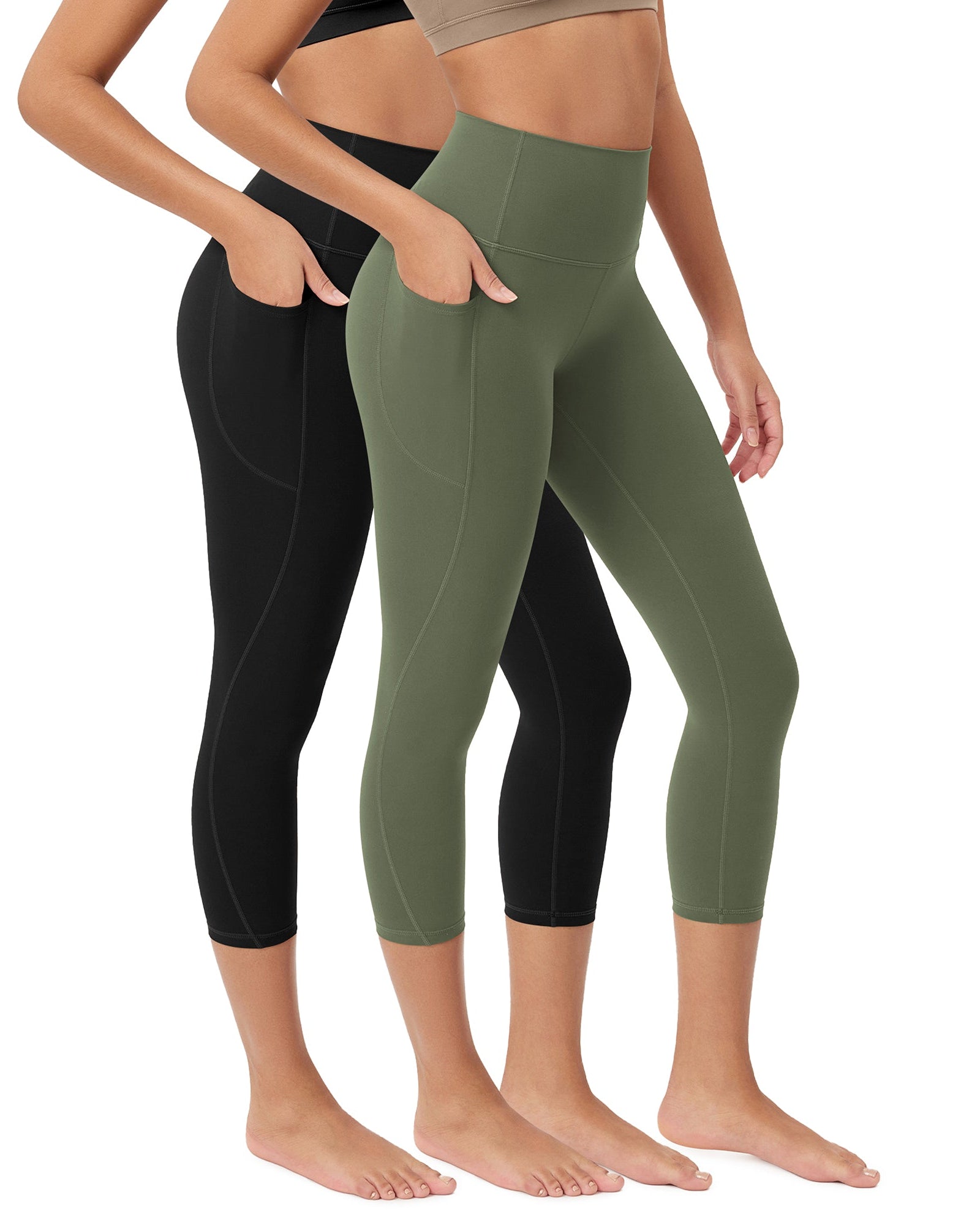 ODCLOUD 2-Pack 23�Buttery Soft Lounge Yoga Leggings with Pockets Black+Dark Olive - ododos