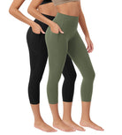ODCLOUD 2-Pack 23�Buttery Soft Lounge Yoga Leggings with Pockets Black+Dark Olive - ododos