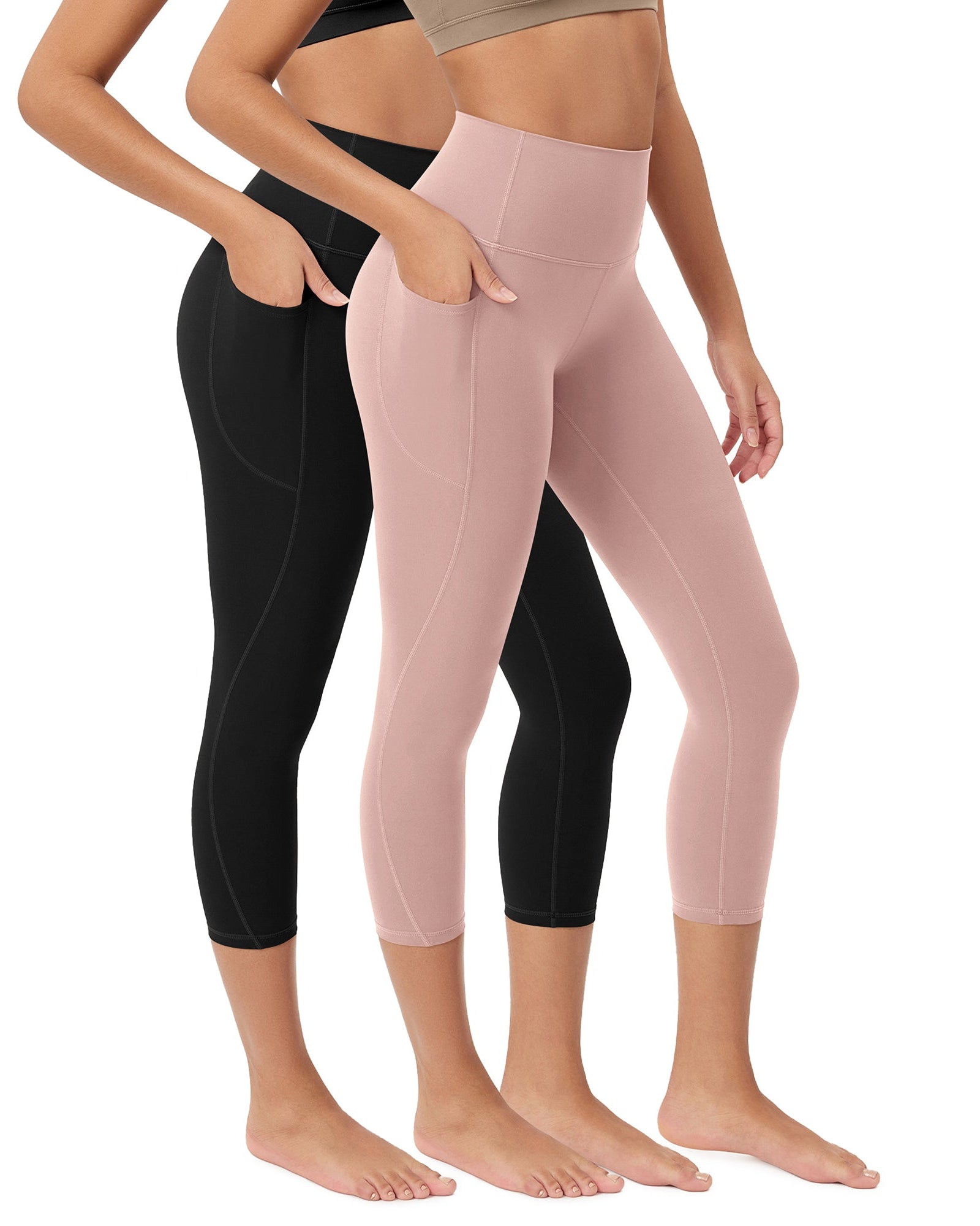 ODCLOUD 2-Pack 23�Buttery Soft Lounge Yoga Leggings with Pockets Black+Dusty Pink - ododos