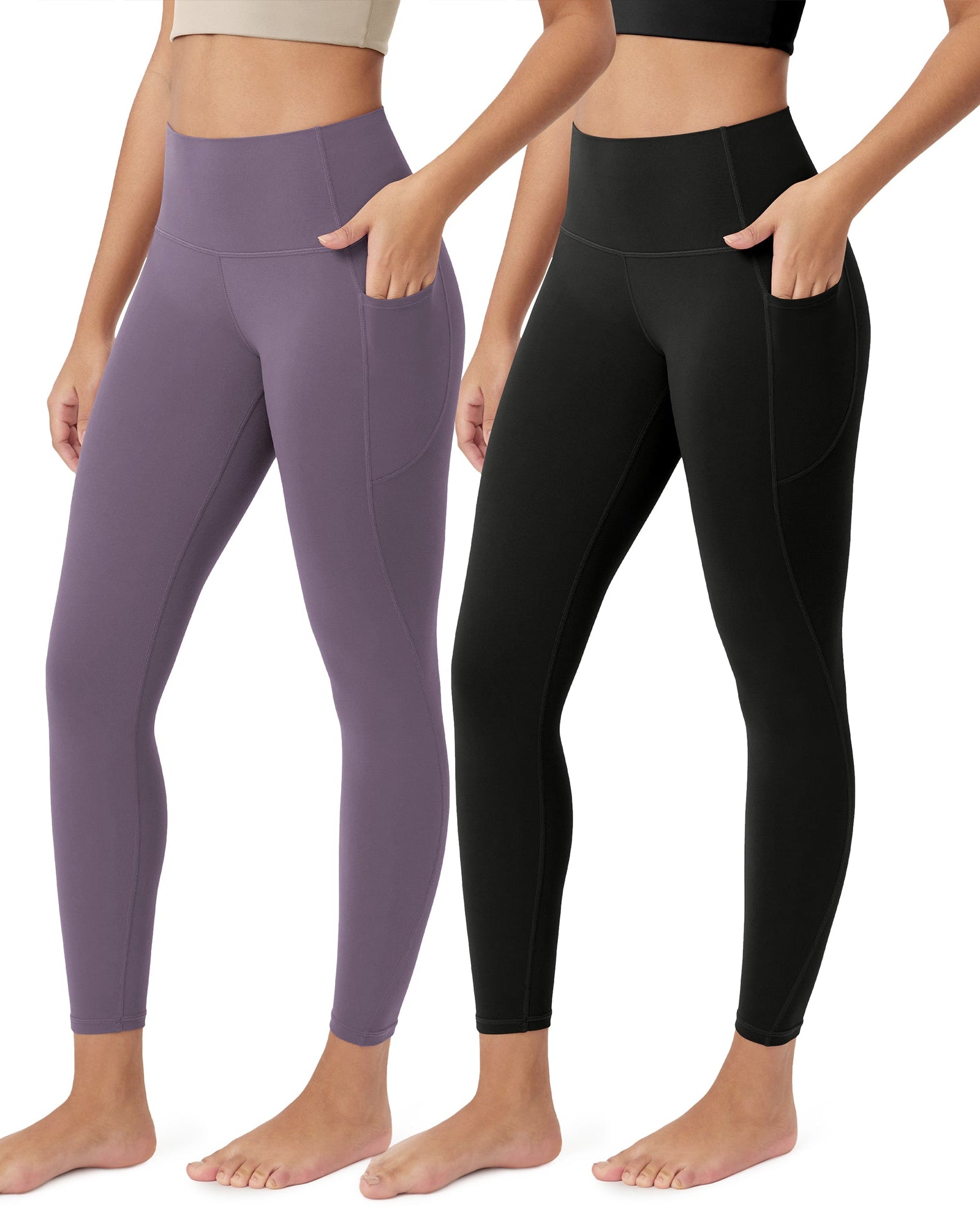 ODCLOUD 2-Pack 25Γ’β¬?Buttery Soft Lounge Yoga Leggings with Pockets Black+Ash Violet - ododos