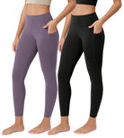 ODCLOUD 2-Pack 25�Buttery Soft Lounge Yoga Leggings with Pockets Black+Ash Violet - ododos