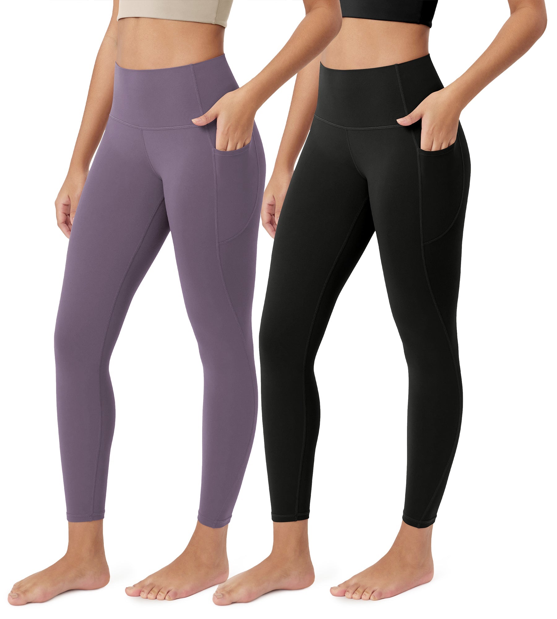 ODCLOUD 2-Pack 25�Buttery Soft Lounge Yoga Leggings with Pockets Black+Ash Violet - ododos