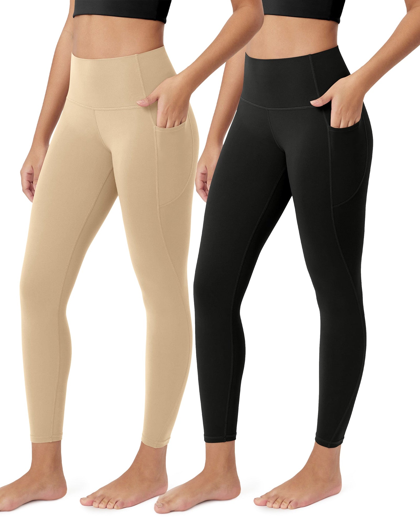 ODCLOUD 2-Pack 25Γ’β¬?Buttery Soft Lounge Yoga Leggings with Pockets Black+Beige - ododos