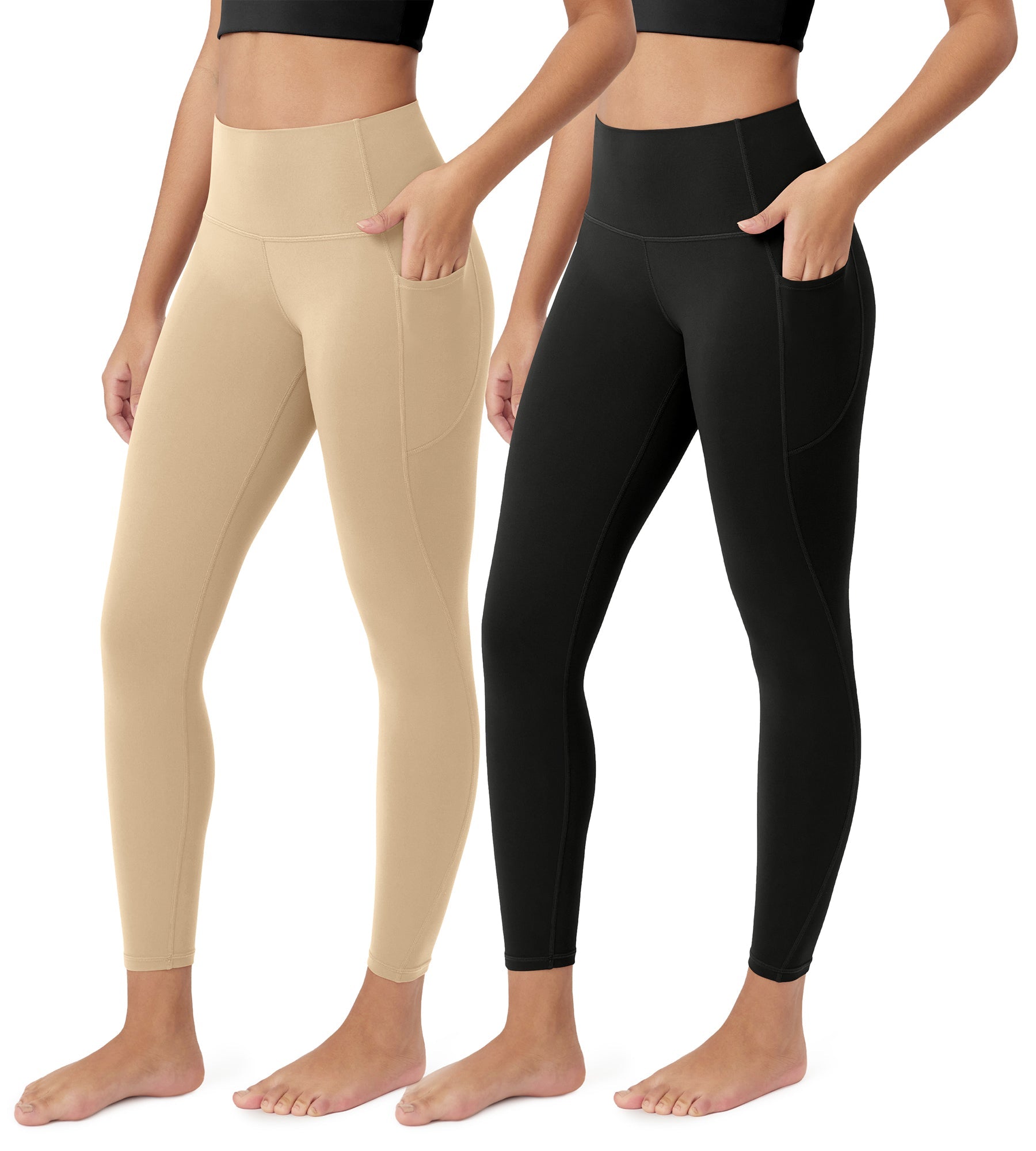ODCLOUD 2-Pack 25�Buttery Soft Lounge Yoga Leggings with Pockets Black+Beige - ododos