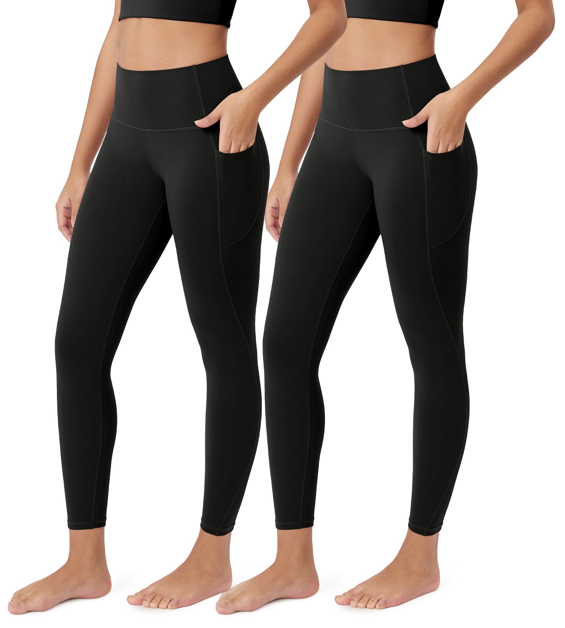 ODCLOUD 2-Pack 25�Buttery Soft Lounge Yoga Leggings with Pockets Black+Black - ododos