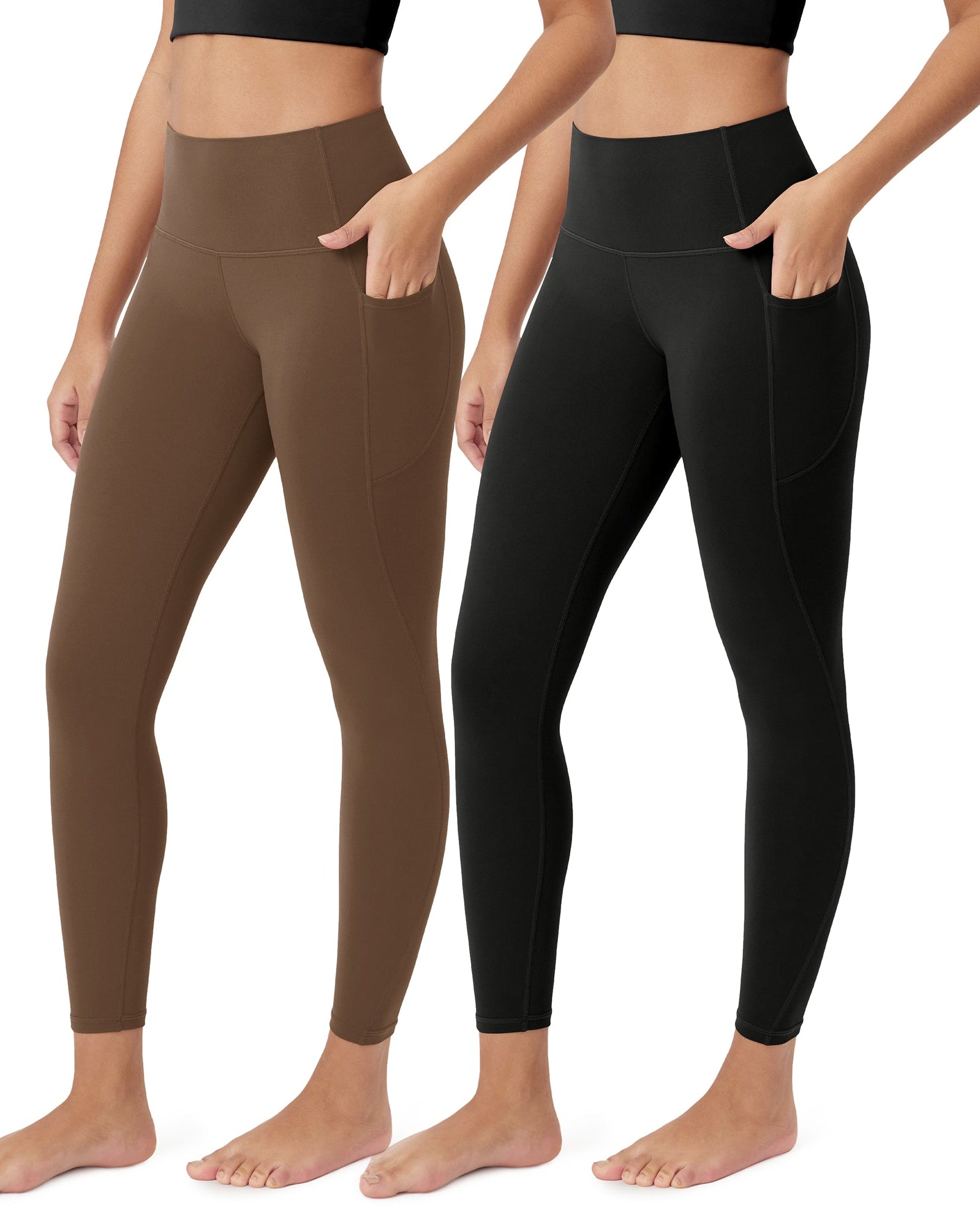 ODCLOUD 2-Pack 25Γ’β¬?Buttery Soft Lounge Yoga Leggings with Pockets Black+Brunette - ododos