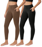 ODCLOUD 2-Pack 25�Buttery Soft Lounge Yoga Leggings with Pockets Black+Brunette - ododos