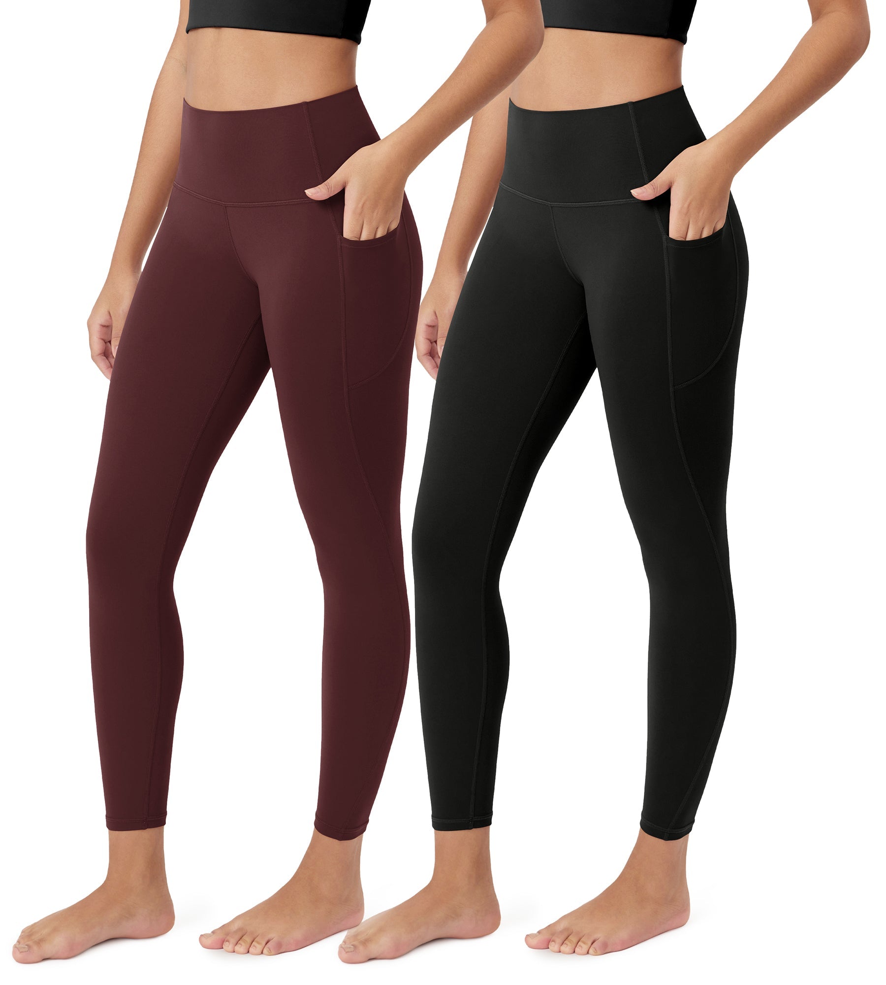 ODCLOUD 2-Pack 25�Buttery Soft Lounge Yoga Leggings with Pockets Black+Burgundy - ododos
