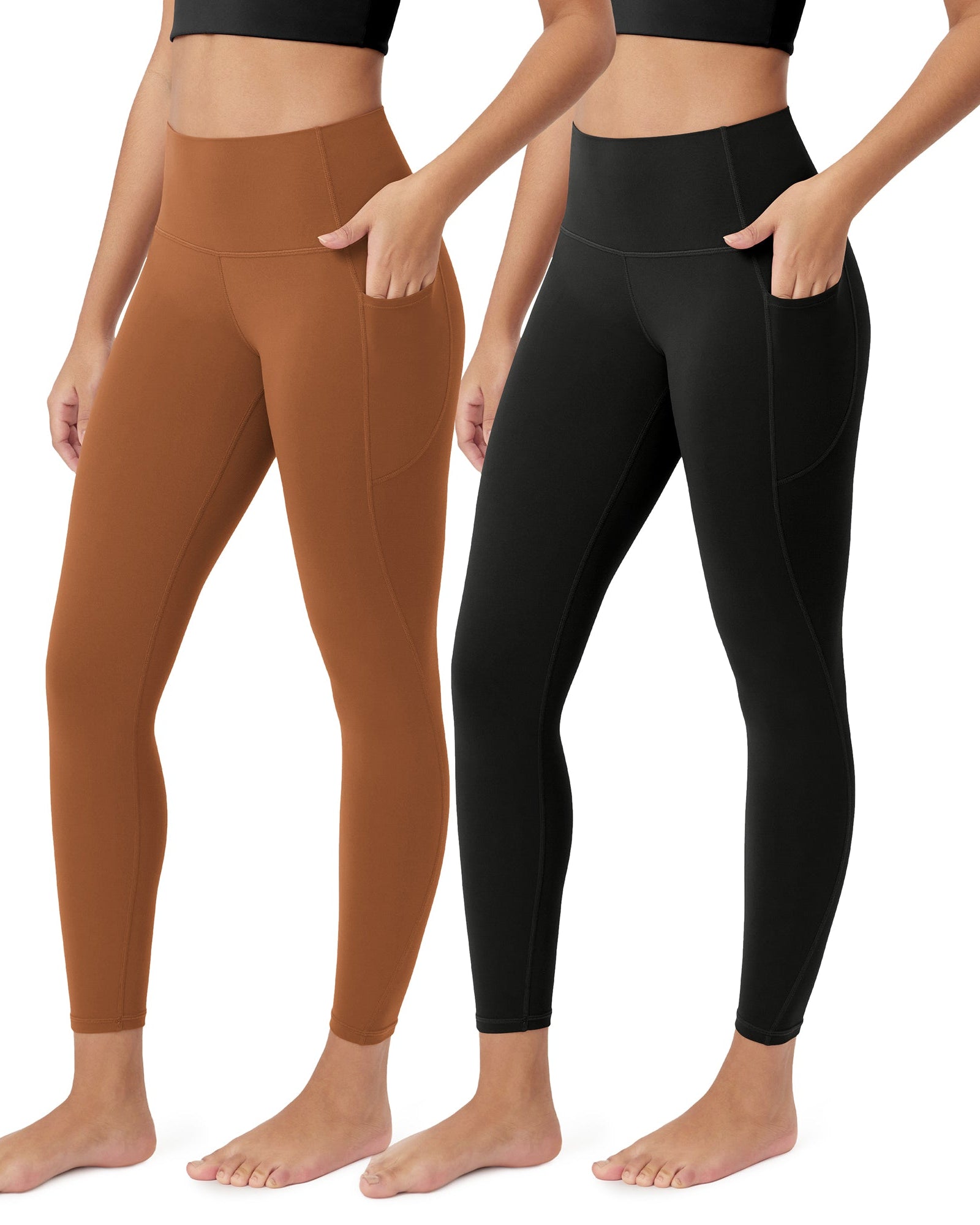 ODCLOUD 2-Pack 25Γ’β¬?Buttery Soft Lounge Yoga Leggings with Pockets Black+Caramel - ododos
