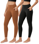 ODCLOUD 2-Pack 25�Buttery Soft Lounge Yoga Leggings with Pockets Black+Caramel - ododos