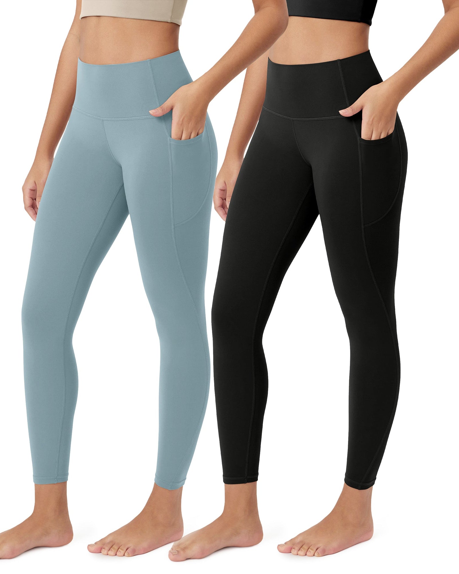 ODCLOUD 2-Pack 25Γ’β¬?Buttery Soft Lounge Yoga Leggings with Pockets Black+Chambray - ododos