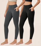 ODCLOUD 2-Pack 25�Buttery Soft Lounge Yoga Leggings with Pockets Black+Charcoal - ododos