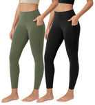 ODCLOUD 2-Pack 25�Buttery Soft Lounge Yoga Leggings with Pockets Black+Dark Olive - ododos