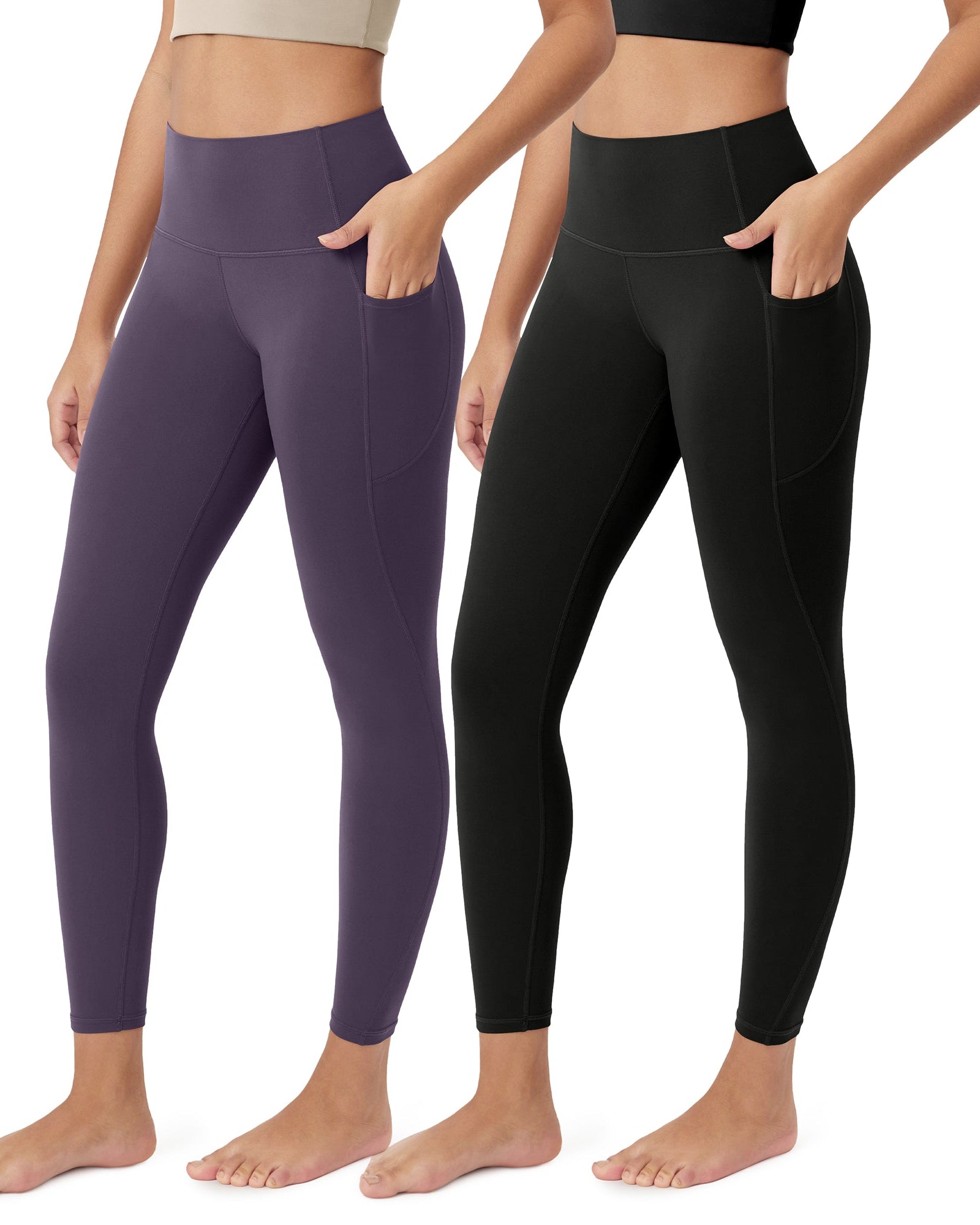ODCLOUD 2-Pack 25Γ’β¬?Buttery Soft Lounge Yoga Leggings with Pockets Black+Dark Purple - ododos