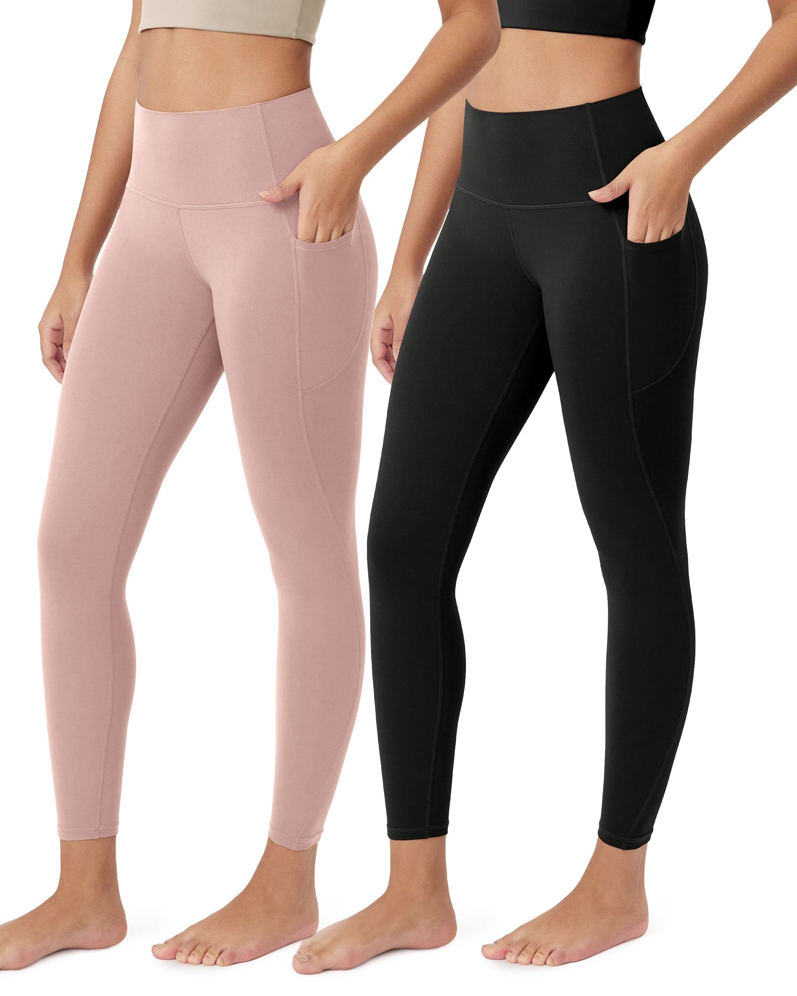 ODCLOUD 2-Pack 25Γ’β¬?Buttery Soft Lounge Yoga Leggings with Pockets Black+Dusty Pink - ododos