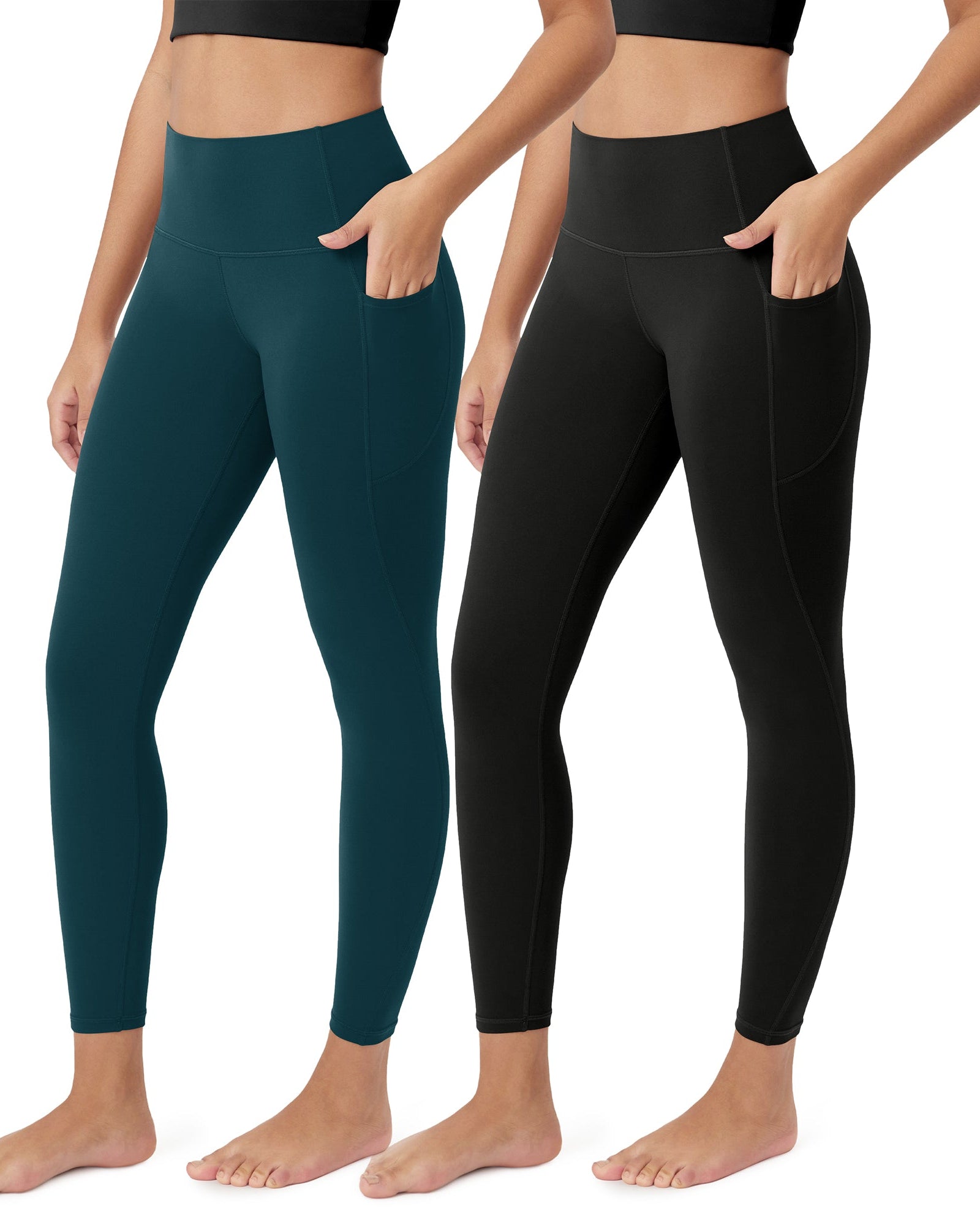 ODCLOUD 2-Pack 25Γ’β¬?Buttery Soft Lounge Yoga Leggings with Pockets Black+Forest Teal - ododos