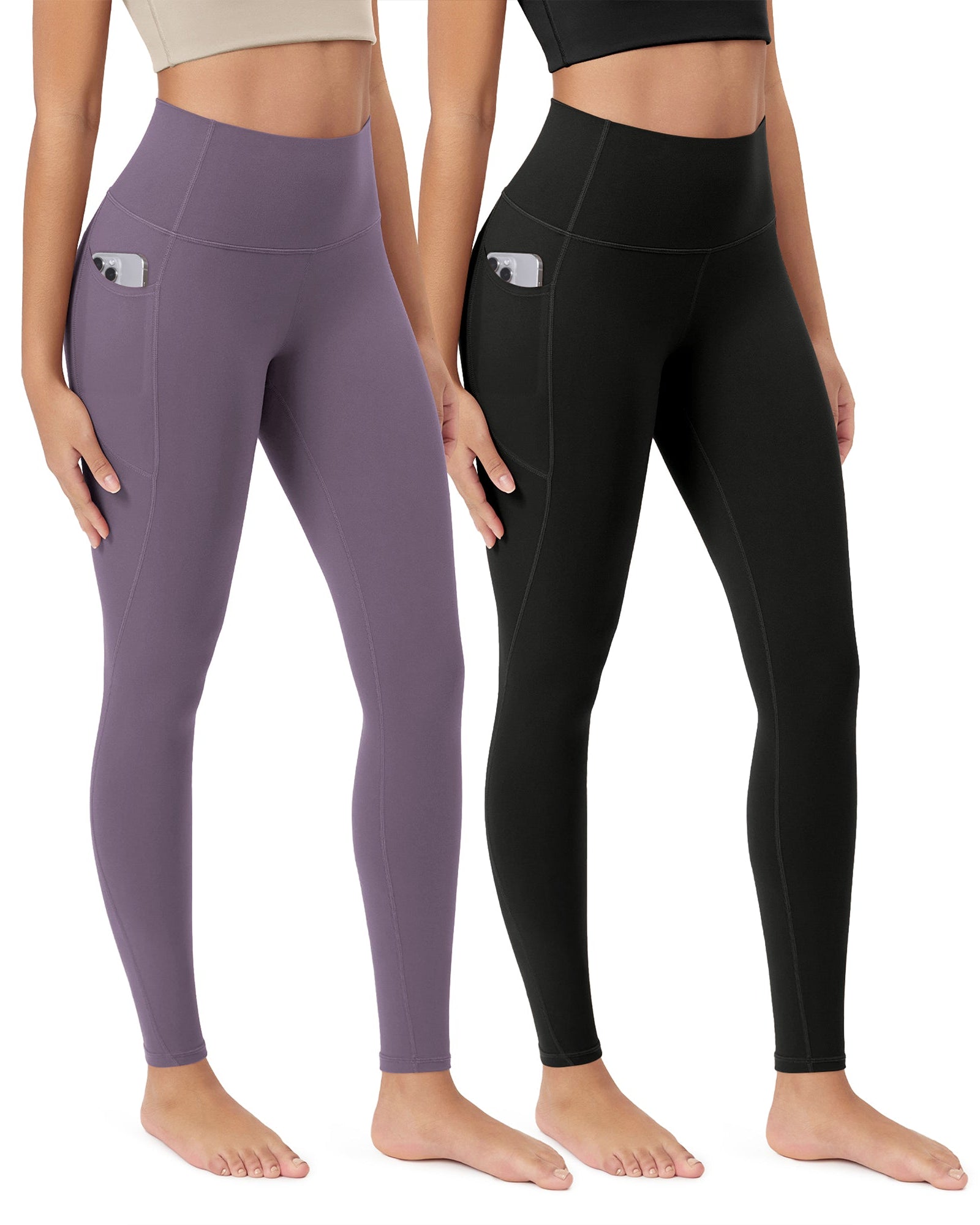 ODCLOUD 2-Pack 28�Buttery Soft Lounge Yoga Leggings with Pockets Black+ash Violet - ododos