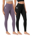 ODCLOUD 2-Pack 28�Buttery Soft Lounge Yoga Leggings with Pockets Black+ash Violet - ododos
