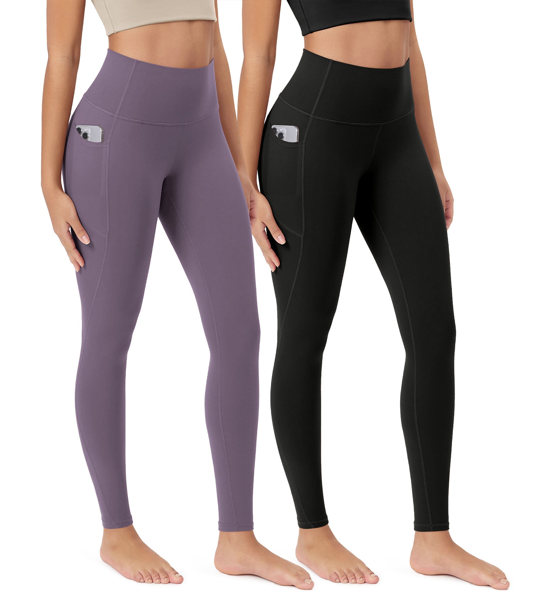 ODCLOUD 2-Pack 28�Buttery Soft Lounge Yoga Leggings with Pockets Black+ash Violet - ododos