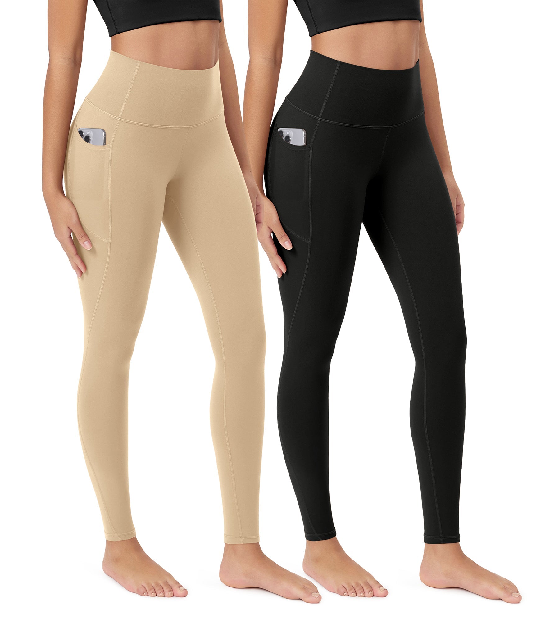 ODCLOUD 2-Pack 28�Buttery Soft Lounge Yoga Leggings with Pockets Black+Beige - ododos