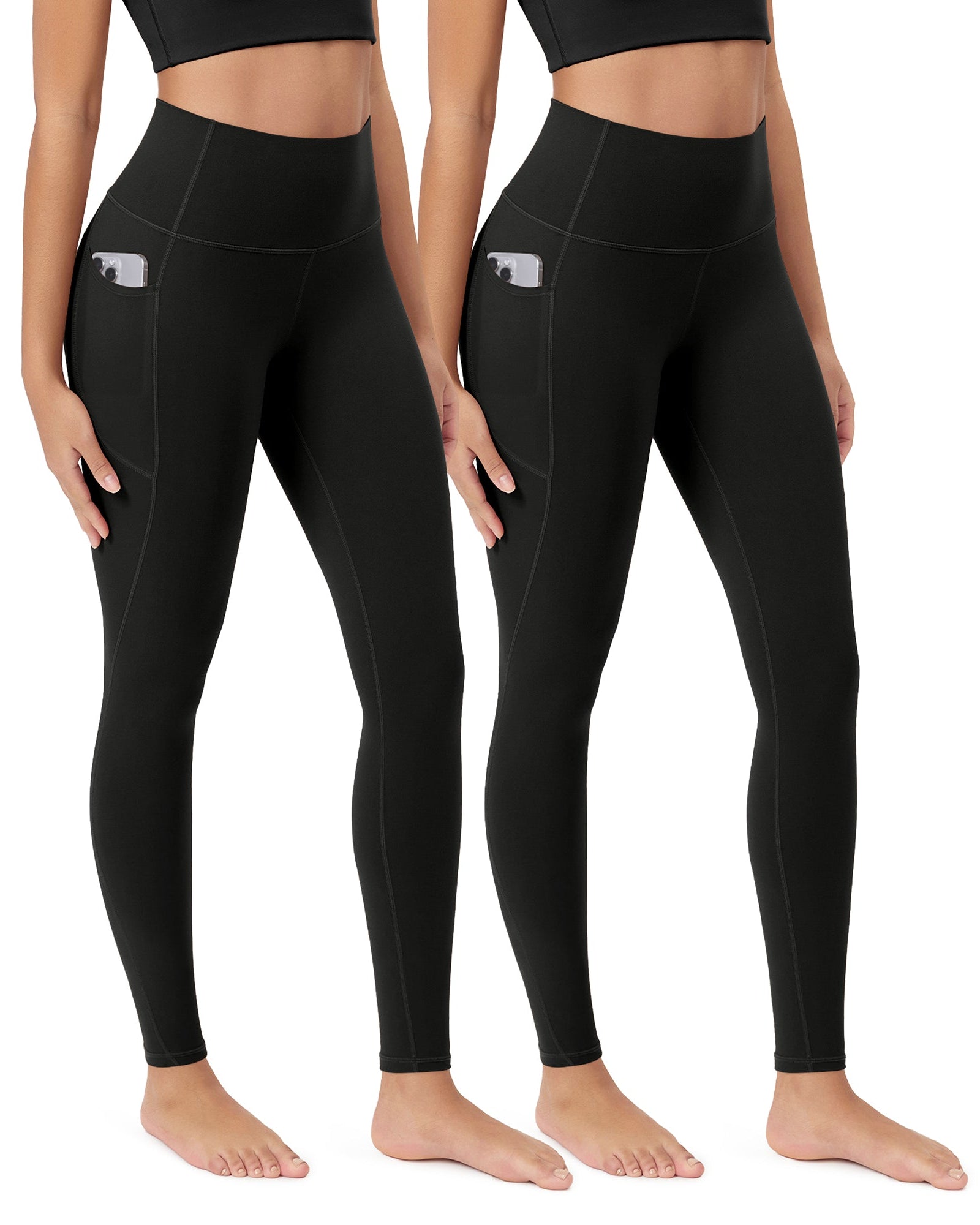 ODCLOUD 2-Pack 28�Buttery Soft Lounge Yoga Leggings with Pockets Black+Black - ododos