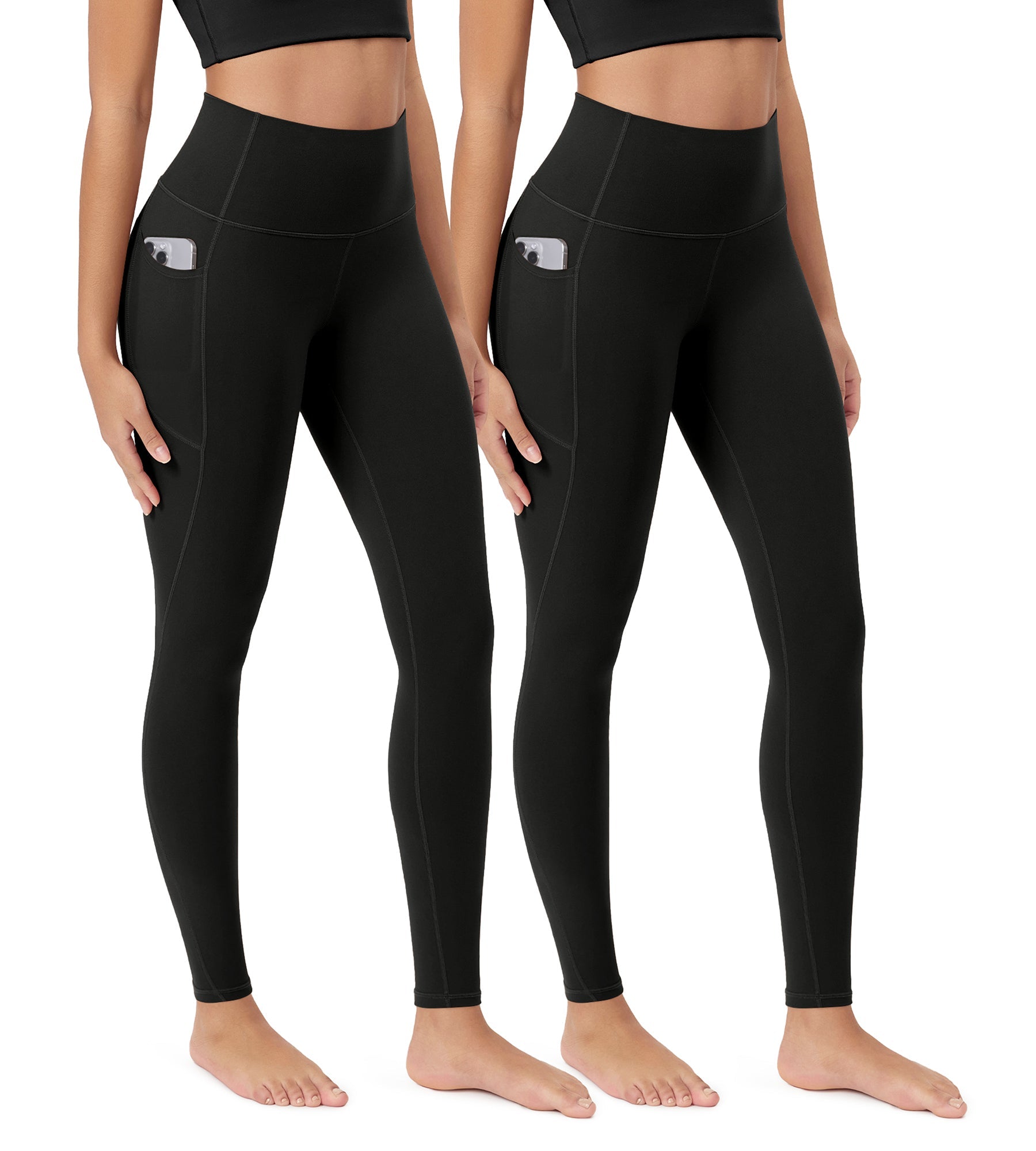 ODCLOUD 2-Pack 28�Buttery Soft Lounge Yoga Leggings with Pockets Black+Black - ododos