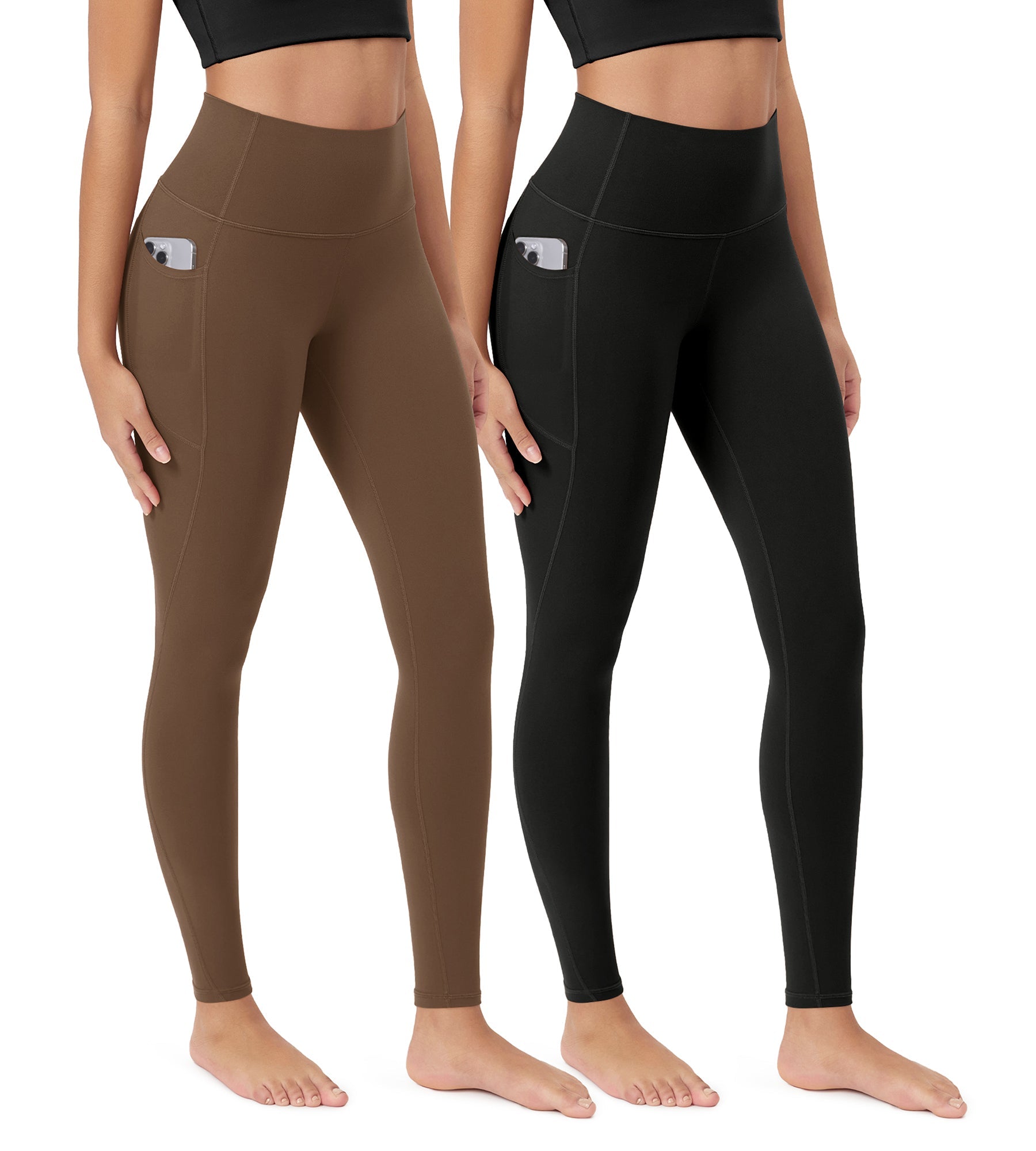 ODCLOUD 2-Pack 28�Buttery Soft Lounge Yoga Leggings with Pockets Black+brunette - ododos