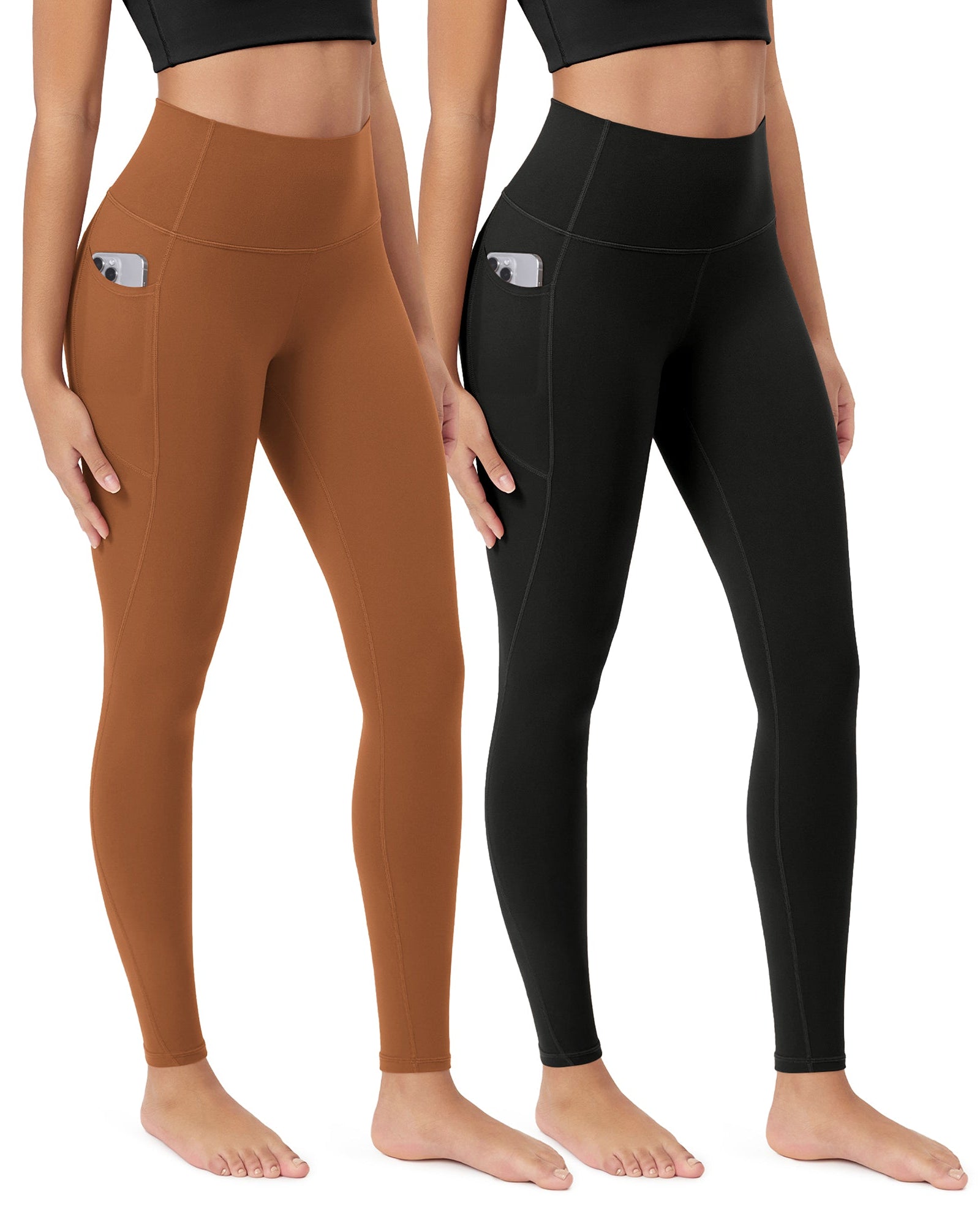 ODCLOUD 2-Pack 28�Buttery Soft Lounge Yoga Leggings with Pockets Black+Caramel - ododos