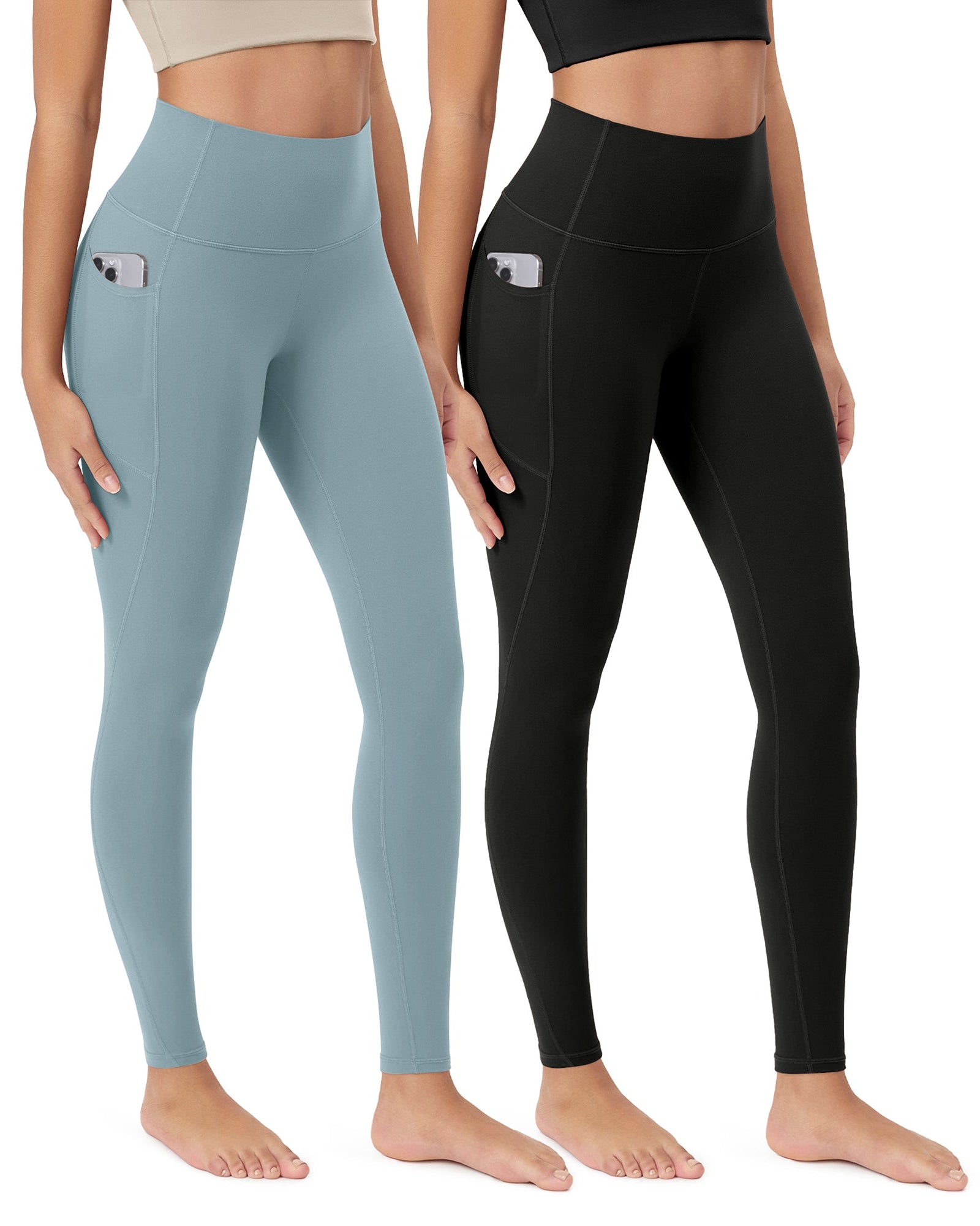 ODCLOUD 2-Pack 28�Buttery Soft Lounge Yoga Leggings with Pockets Black+chambray - ododos