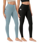 ODCLOUD 2-Pack 28�Buttery Soft Lounge Yoga Leggings with Pockets Black+chambray - ododos