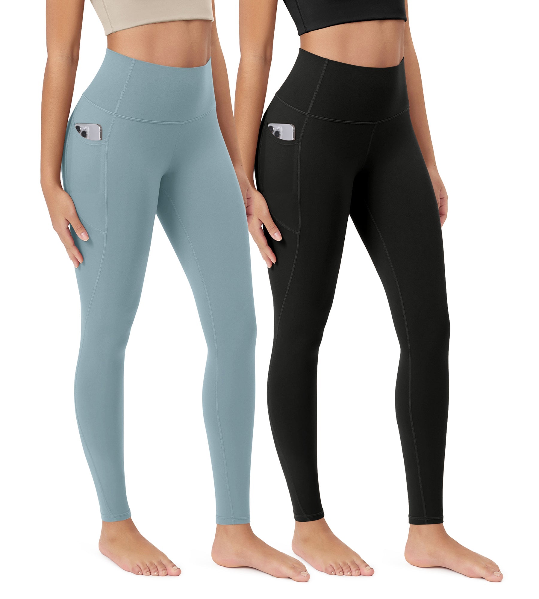ODCLOUD 2-Pack 28�Buttery Soft Lounge Yoga Leggings with Pockets Black+chambray - ododos