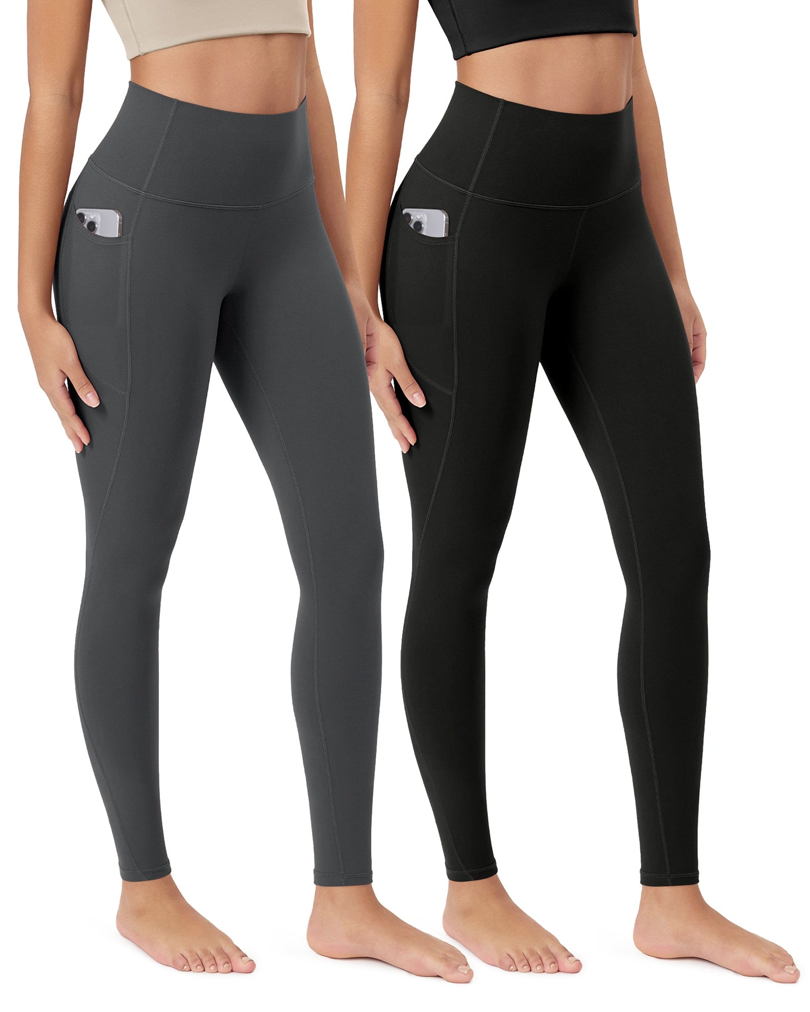 ODCLOUD 2-Pack 28�Buttery Soft Lounge Yoga Leggings with Pockets Black+Charcoal - ododos
