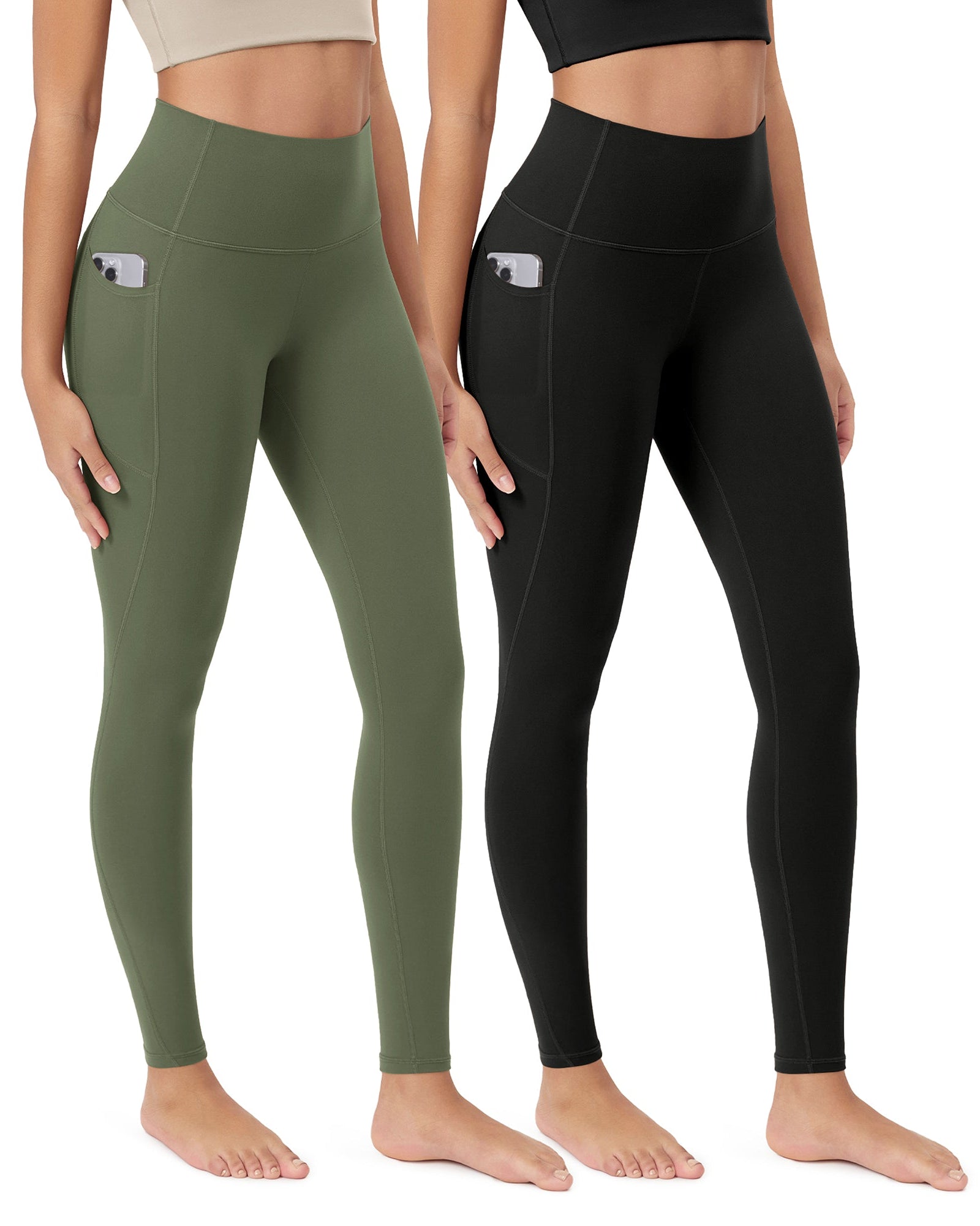 ODCLOUD 2-Pack 28�Buttery Soft Lounge Yoga Leggings with Pockets Black+dark Olive - ododos
